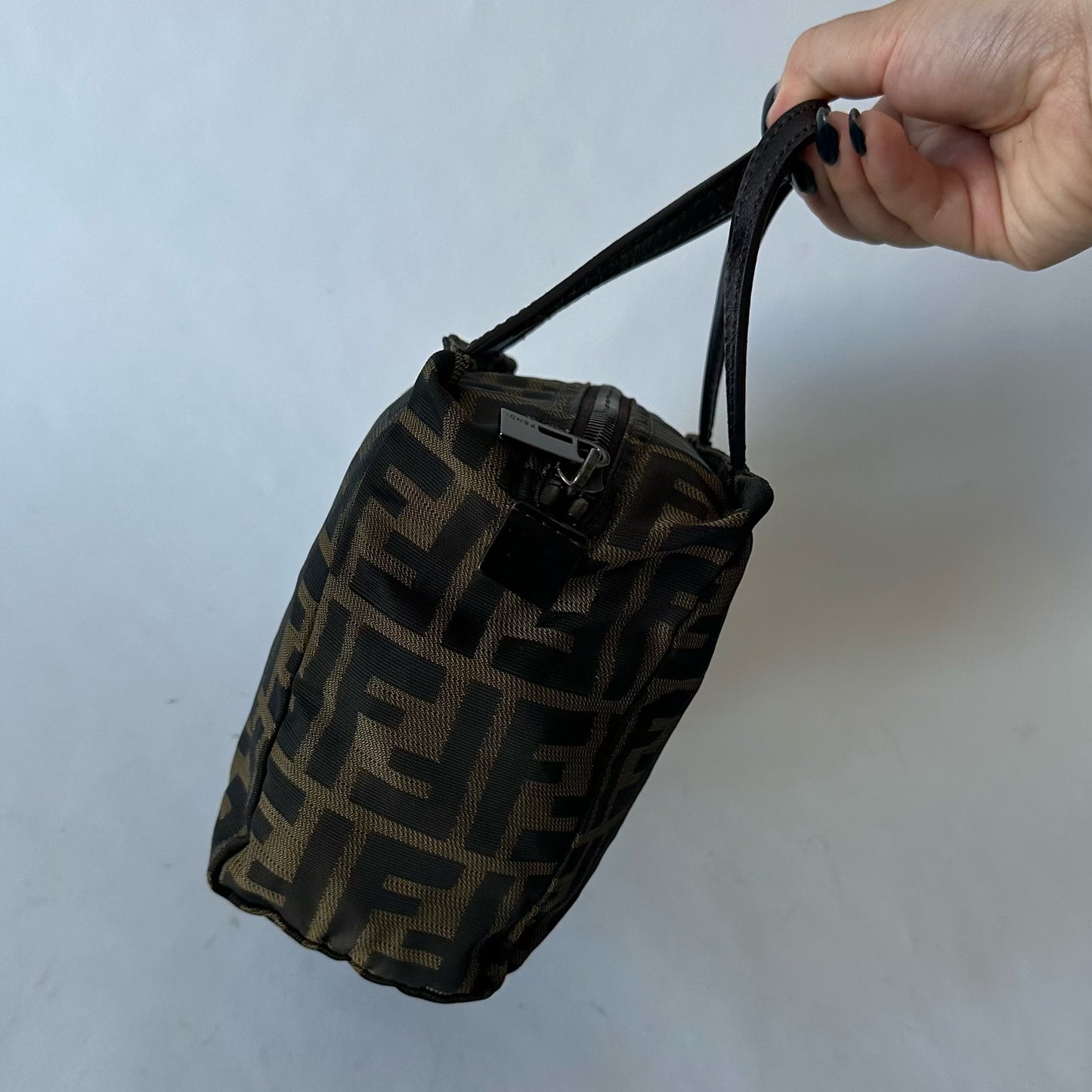 Fendi Brown Nylon Zucca Mini Top Handle Tote