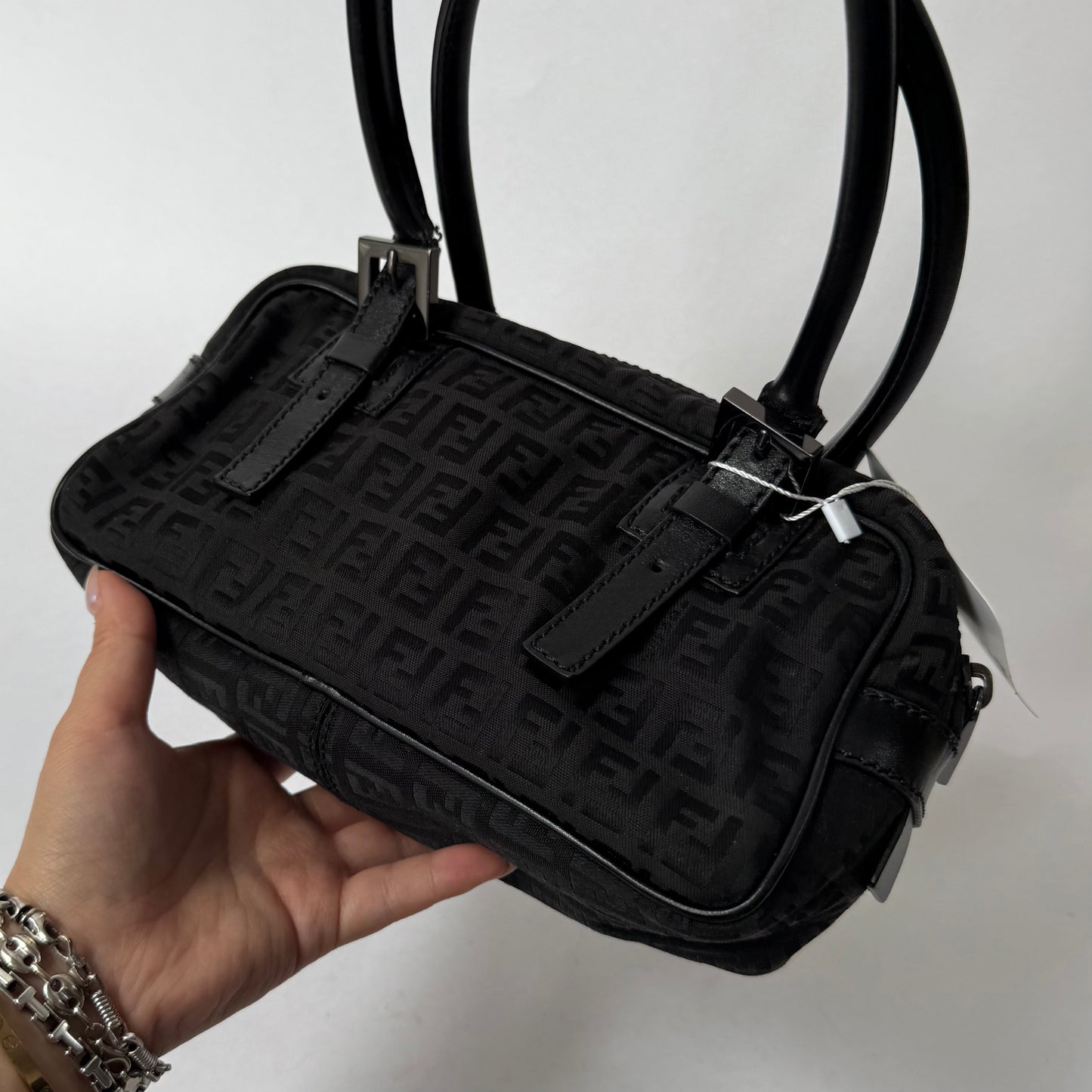 Fendi Black Zucchino Canvas Small Boston Bag