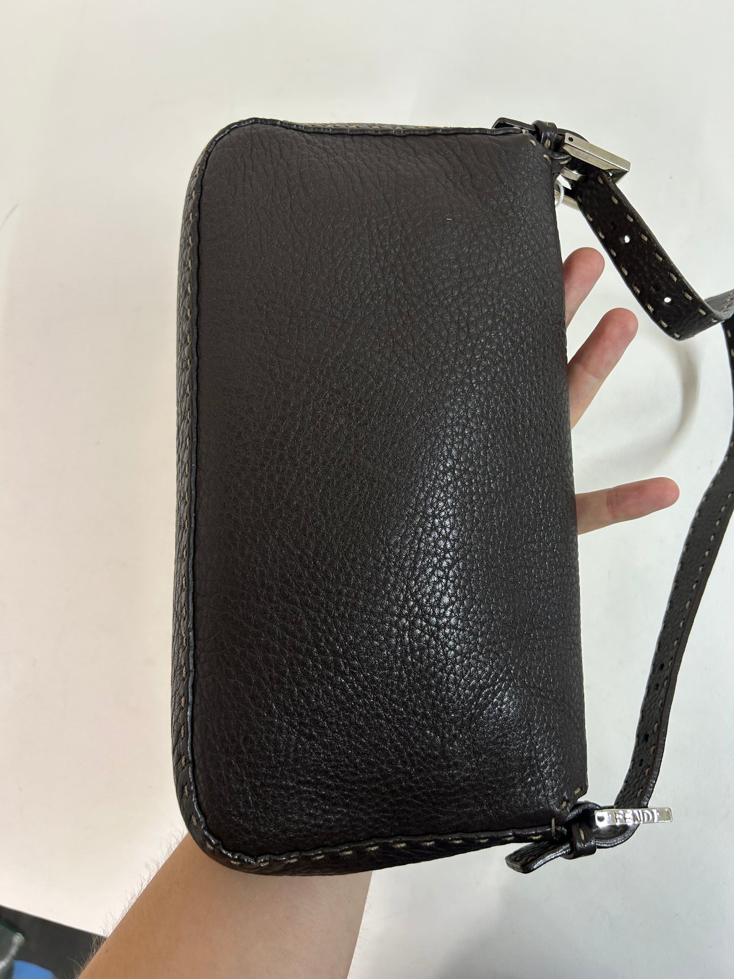 Fendi Brown Leather Selleria Baguette Shoulder Bag SHW