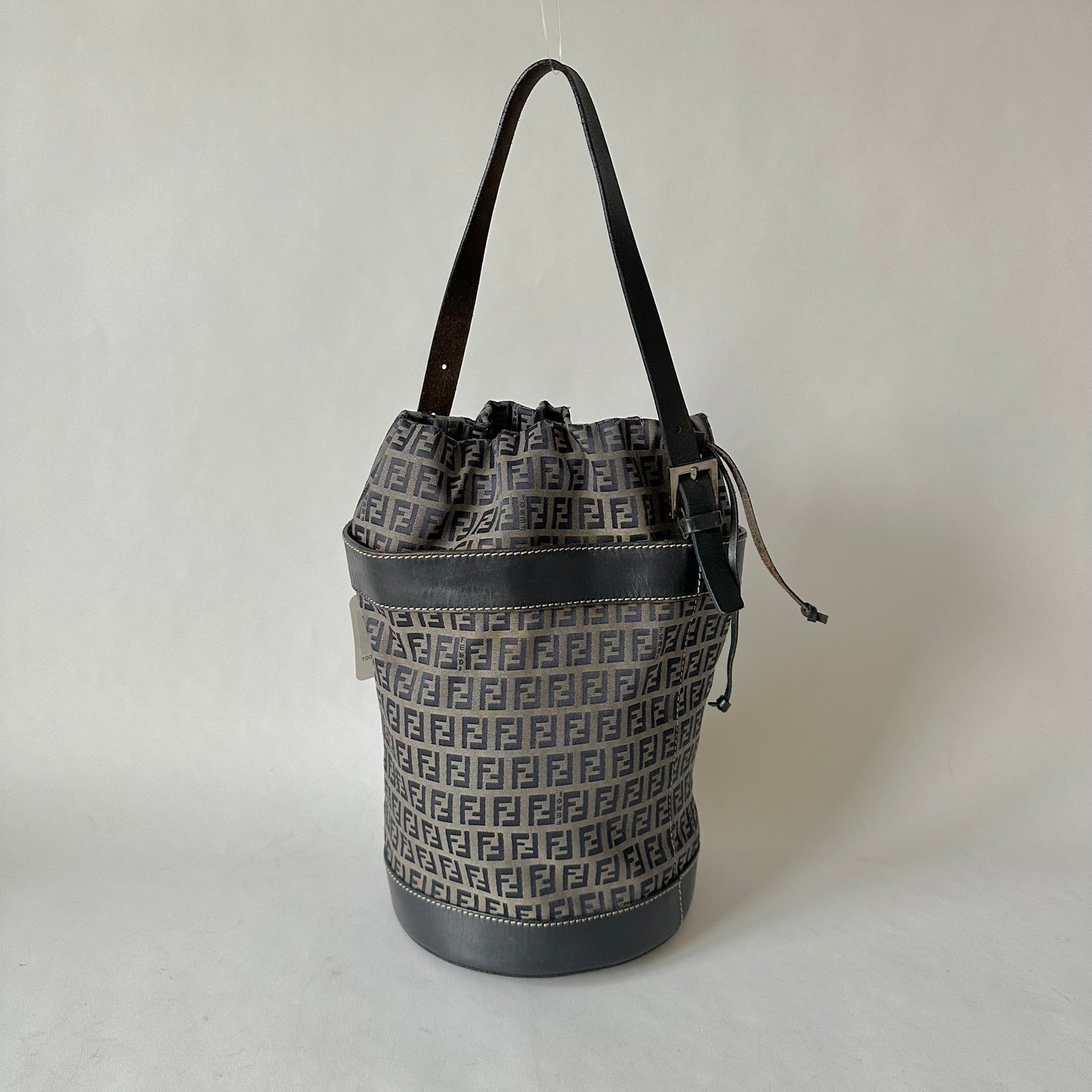 Fendi Navy Zucchino Drawstring Bucket Bag