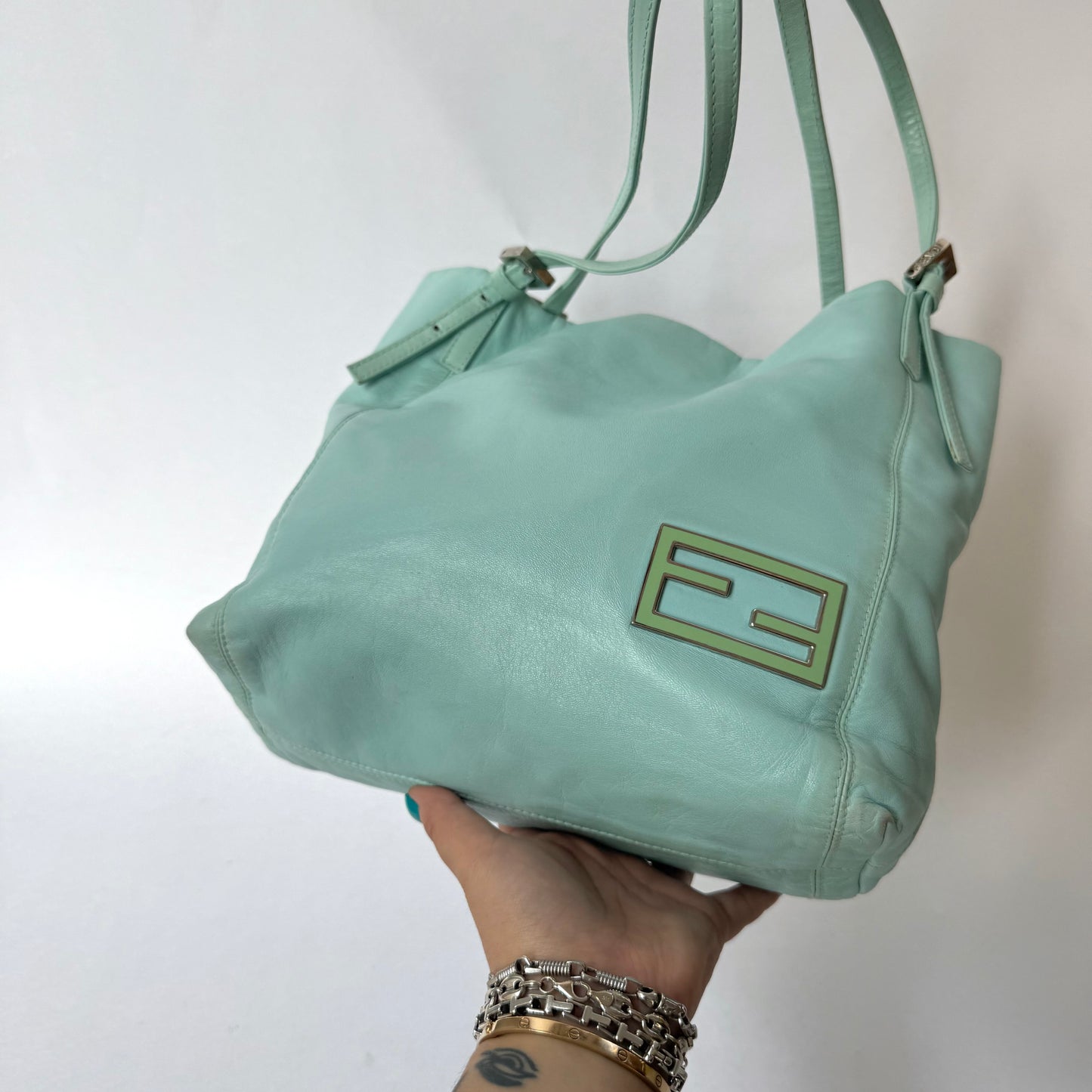 Fendi Teal Leather Shoulder Bag
