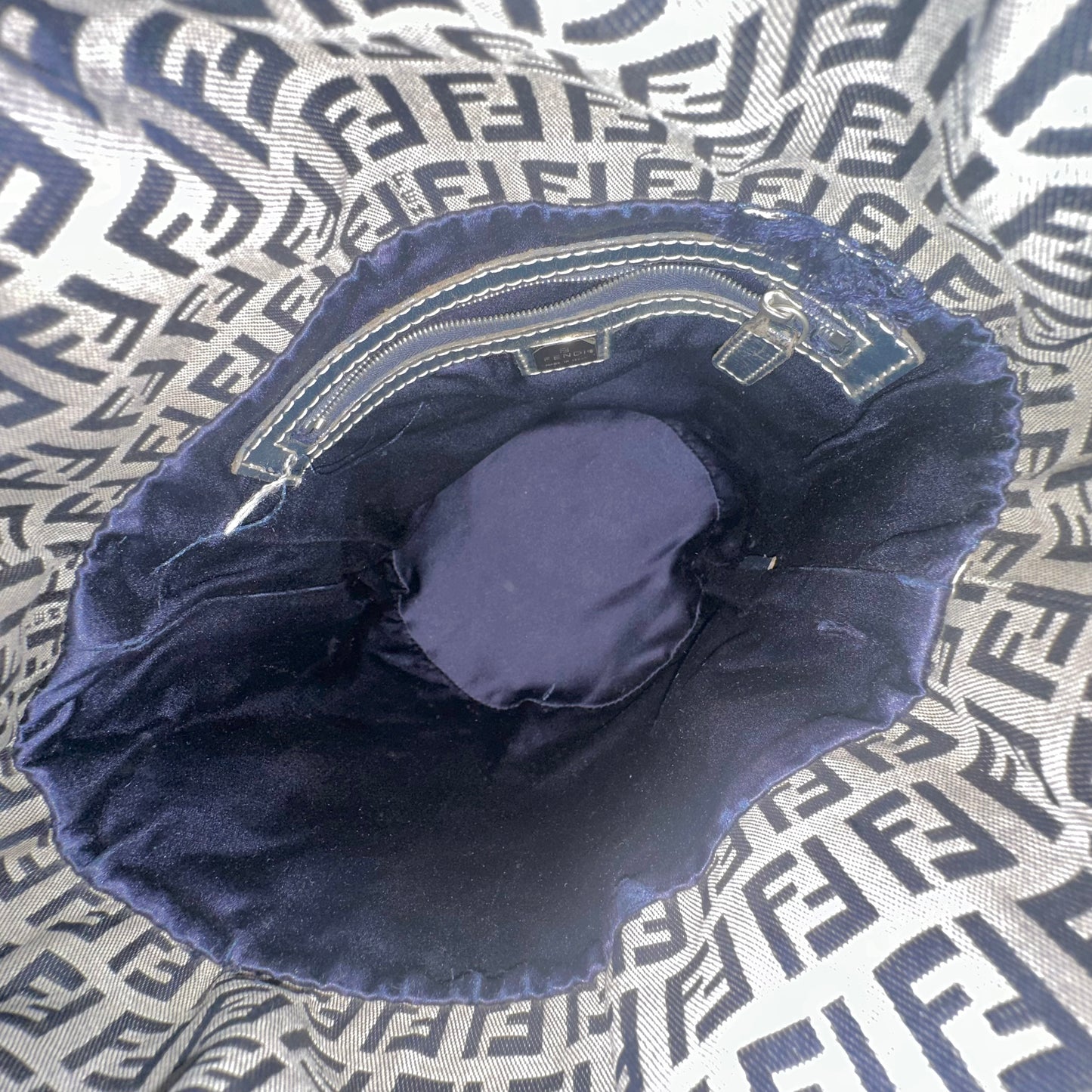 Fendi Navy Zucchino Drawstring Bucket Bag
