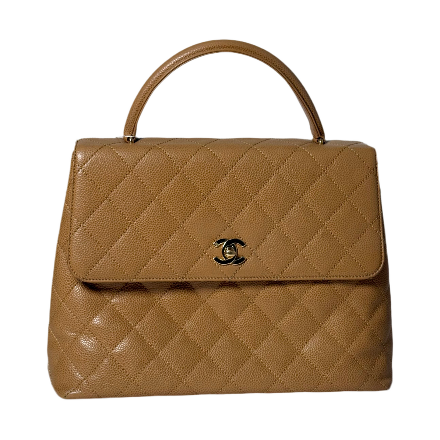 Chanel 2000 Beige Caviar Kelly Flap Top Handle Bag