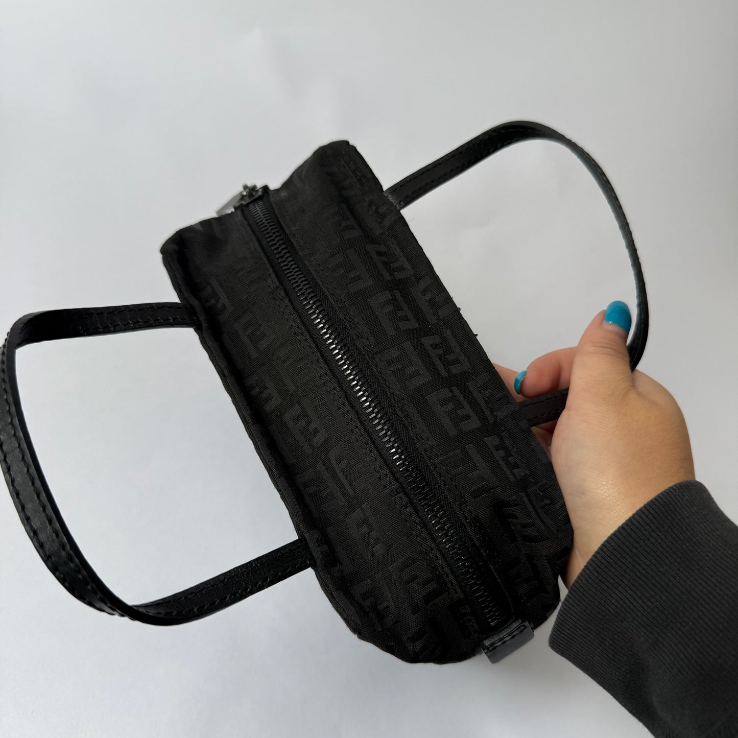 Fendi Black Zucchino Monogram Mini Nylon Top Handle Tote