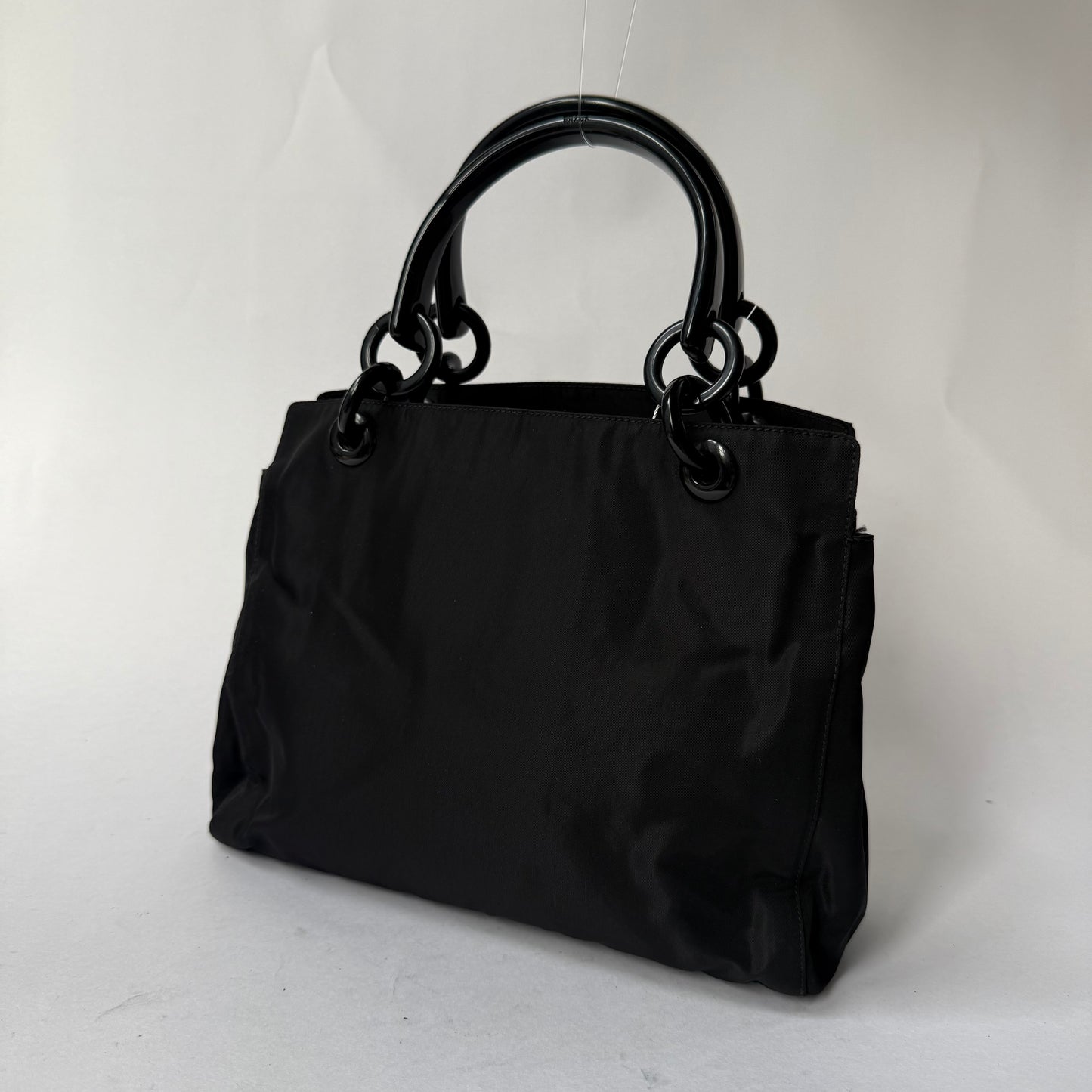 Prada Black Nylon Black Acrylic Handle Tote Bag