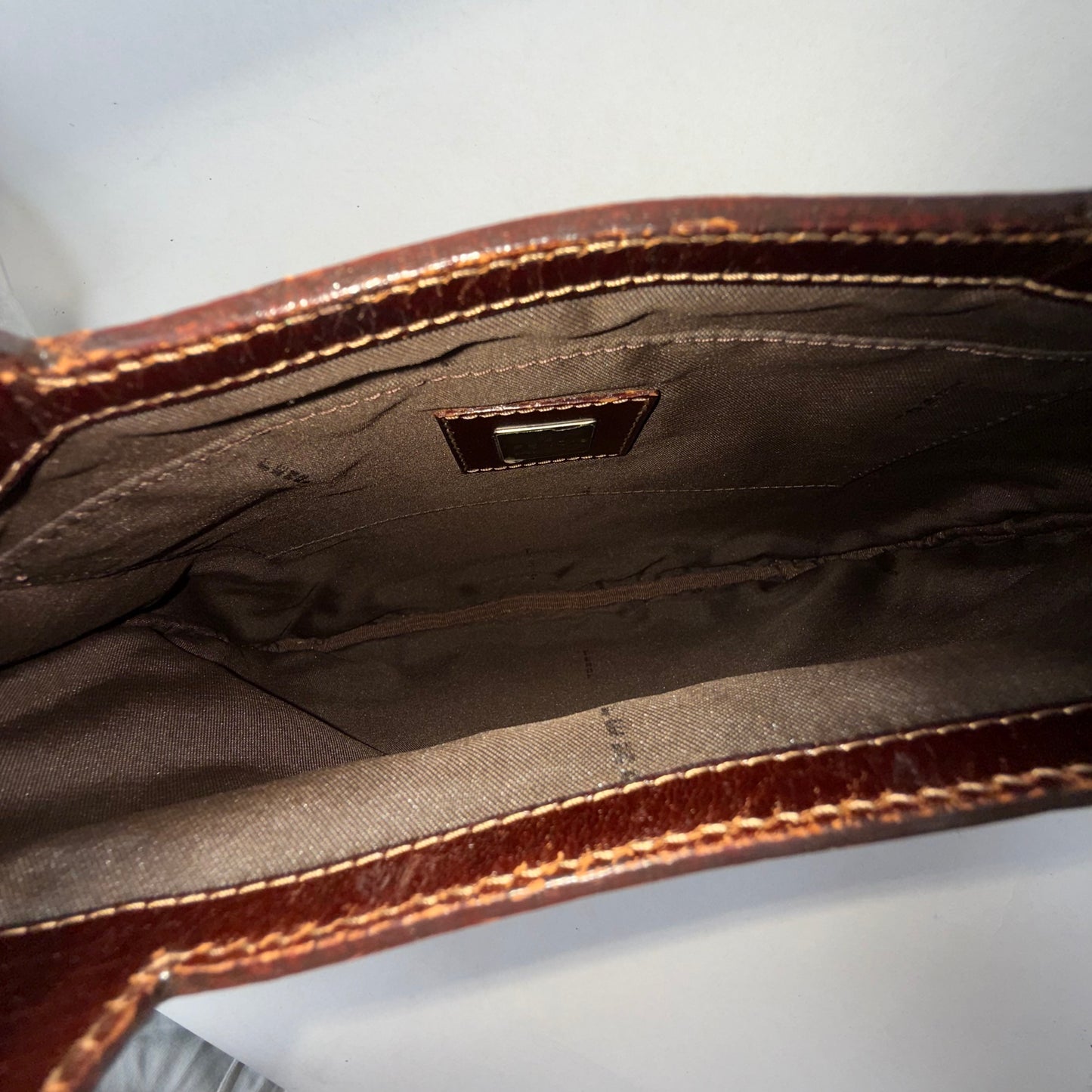Fendi Zucca Monogram Silver Trim Top Handle Flat Bag