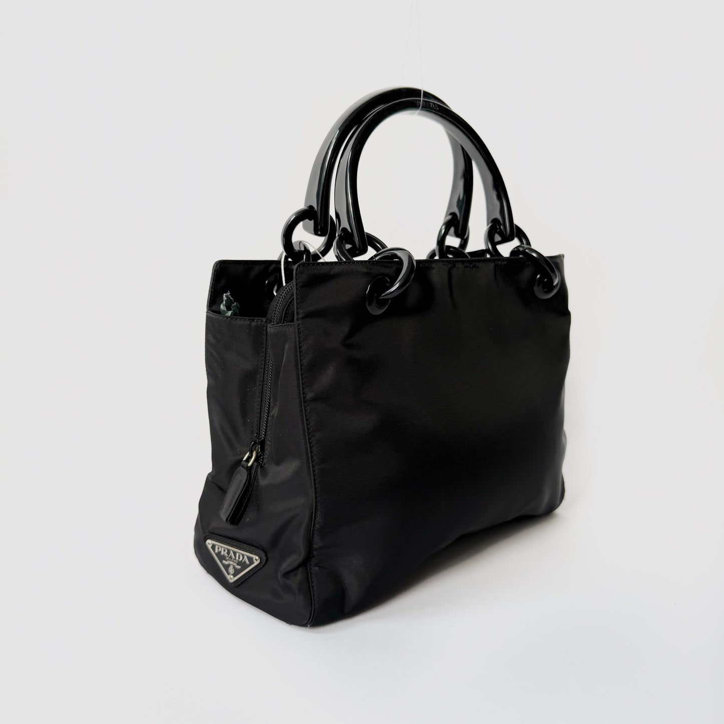 Prada Black Nylon Black Acrylic Handle Tote Bag