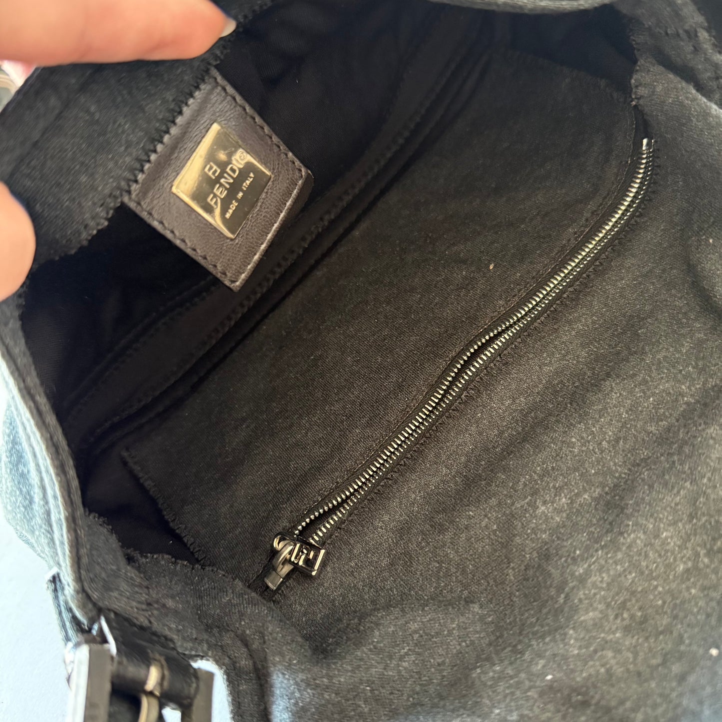 Fendi Gray Fabric Wool Baguette Shoulder Bag