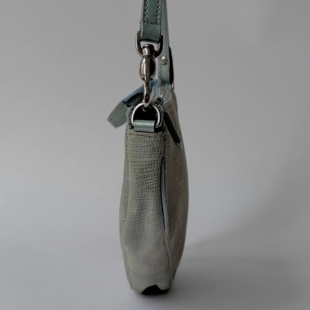 Christian Dior Blue Lizard Saddle Pochette Shoulder Bag