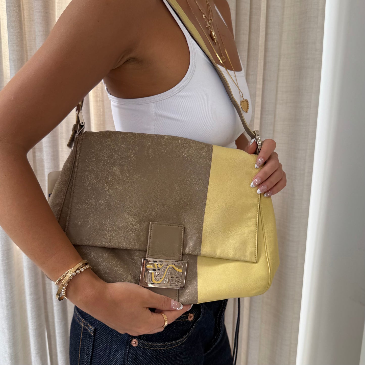 Fendi Colorblock Yellow/Brown Mama Baguette