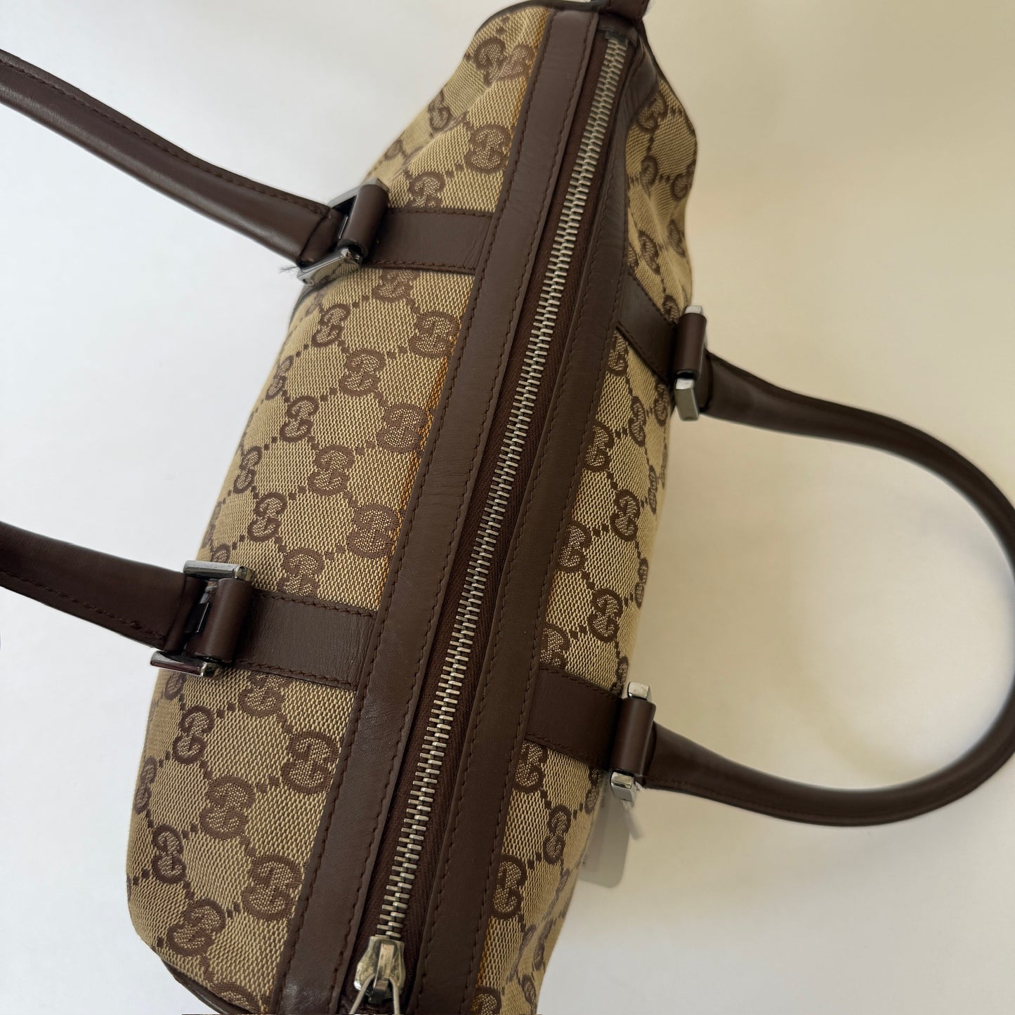 Gucci Brown Canvas Monogram Boston Bag