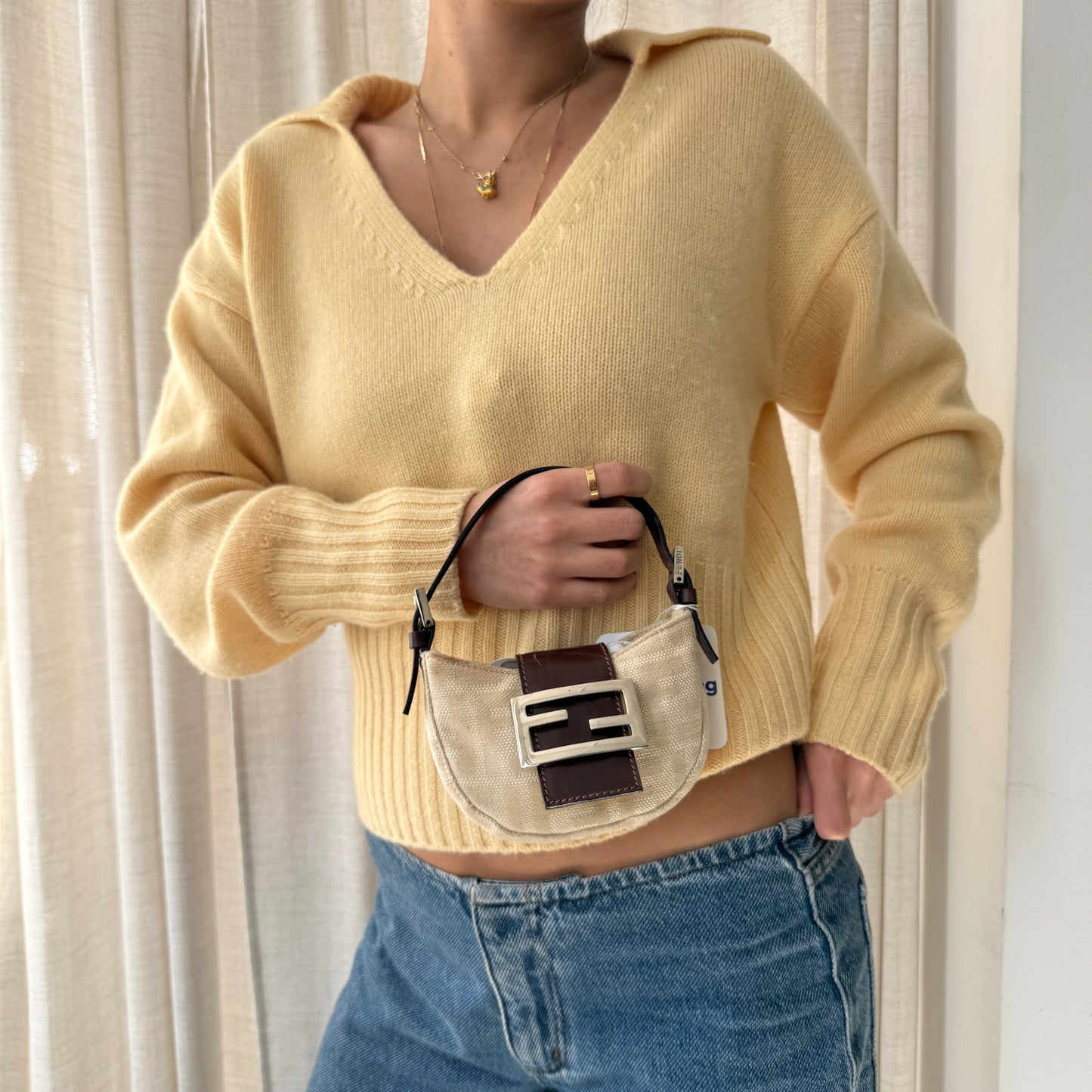 Fendi Cream Zucca Monogram Croissant Mini Bag