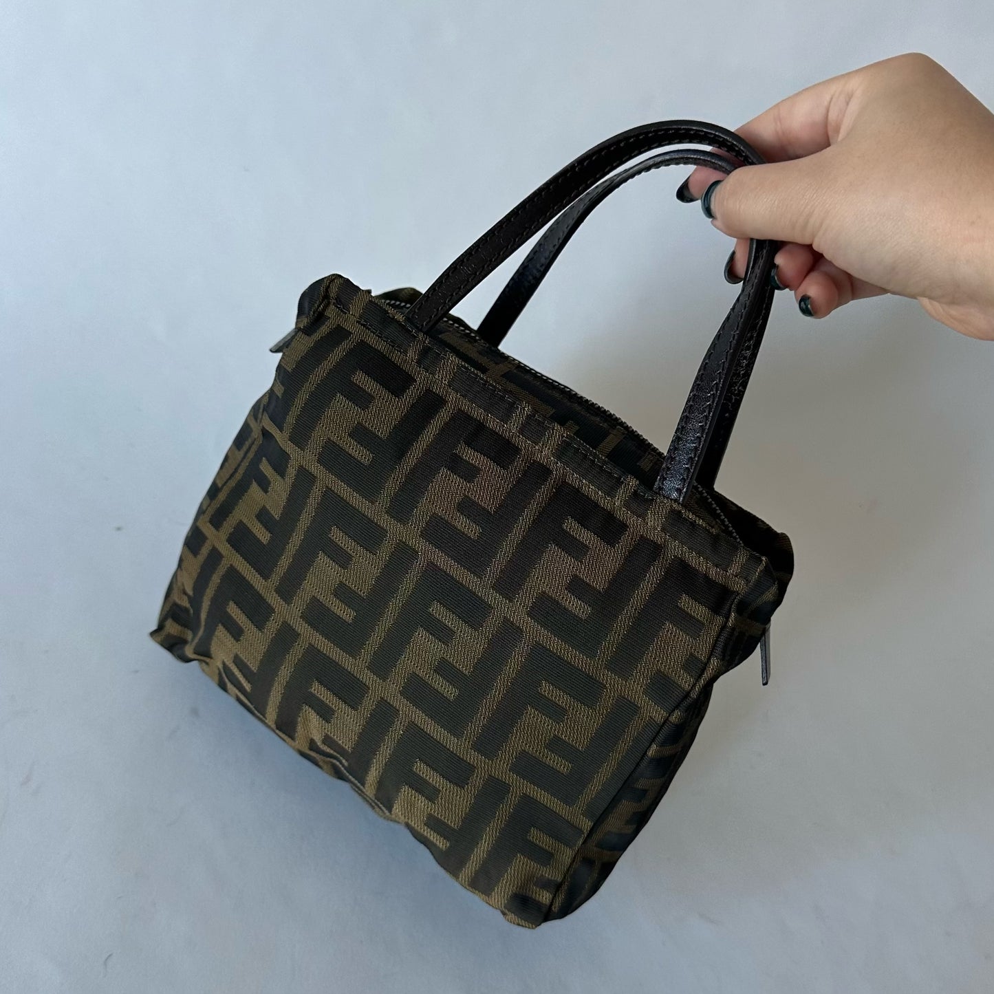 Fendi Brown Nylon Zucca Mini Top Handle Tote