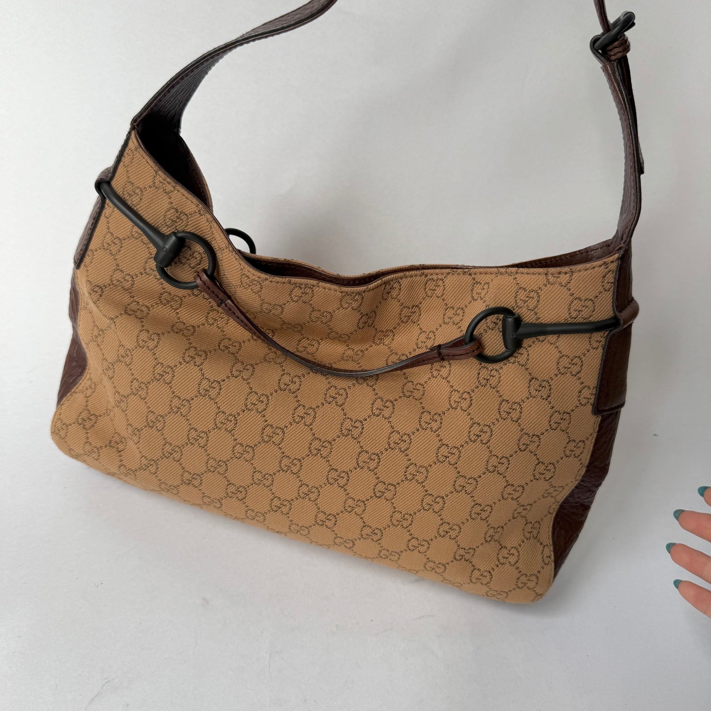Gucci Brown Monogram Canvas Horsebit Shoulder Bag