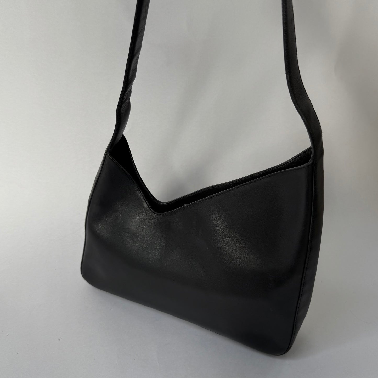 Prada Black Lambskin Asymmetric V Shoulder Bag