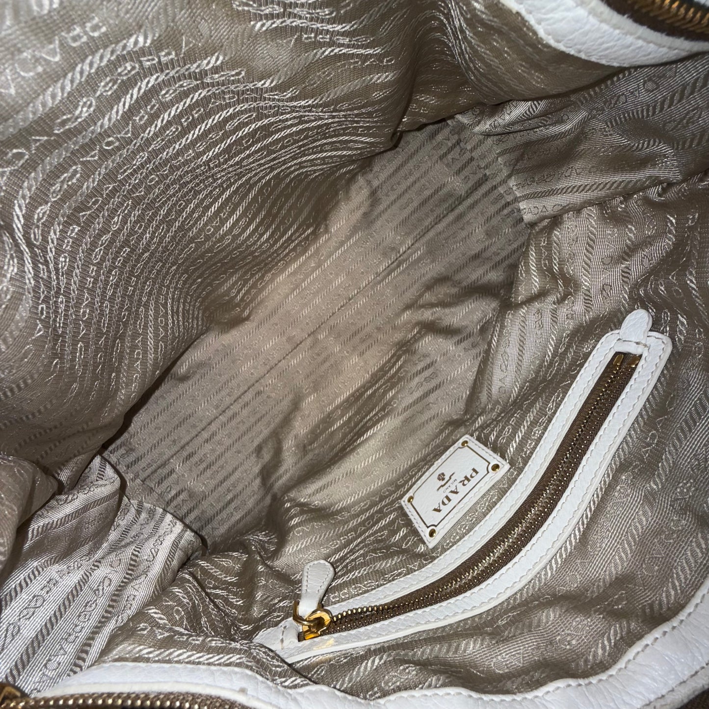 Prada White Vitello Daino Pebbled Leather Tote Bag