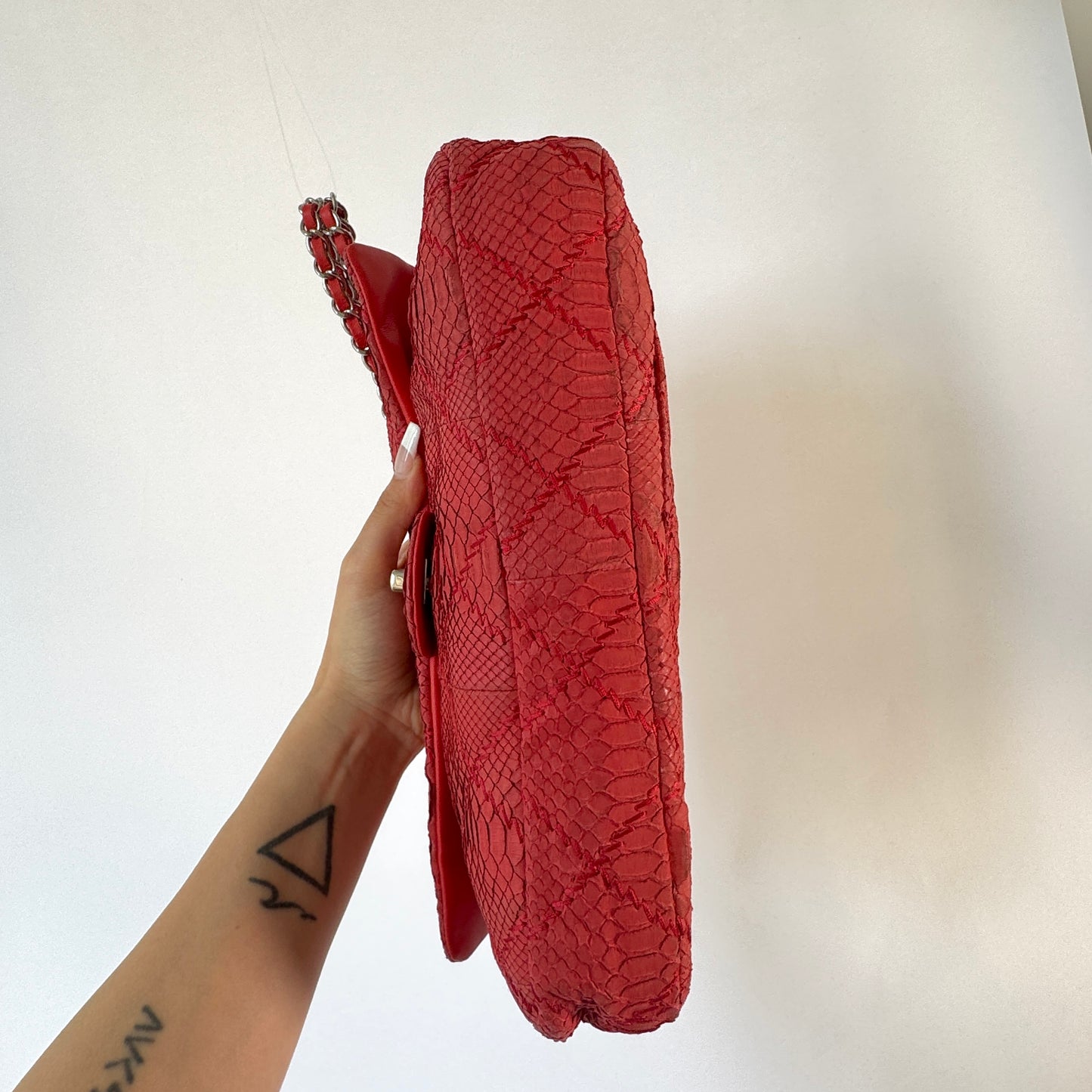 Chanel 2011 Red Python E/W Flap Bag