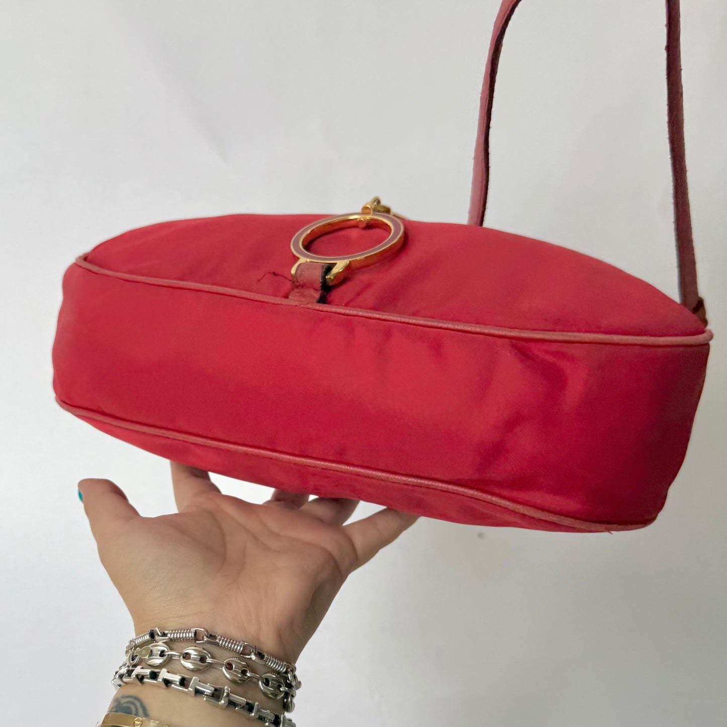 Prada Red Nylon & Gold HW Shoulder Bag