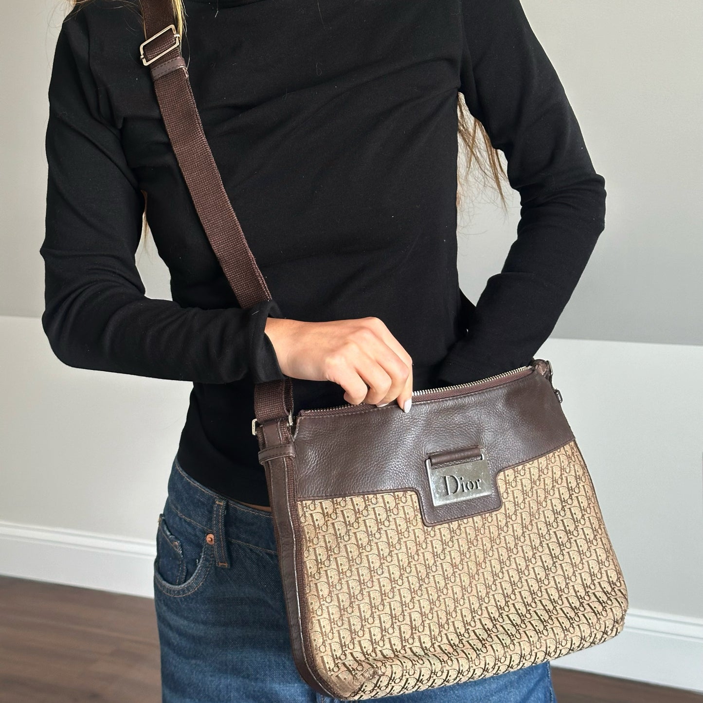 Christian Dior Brown Oblique Monogram Crossbody Bag