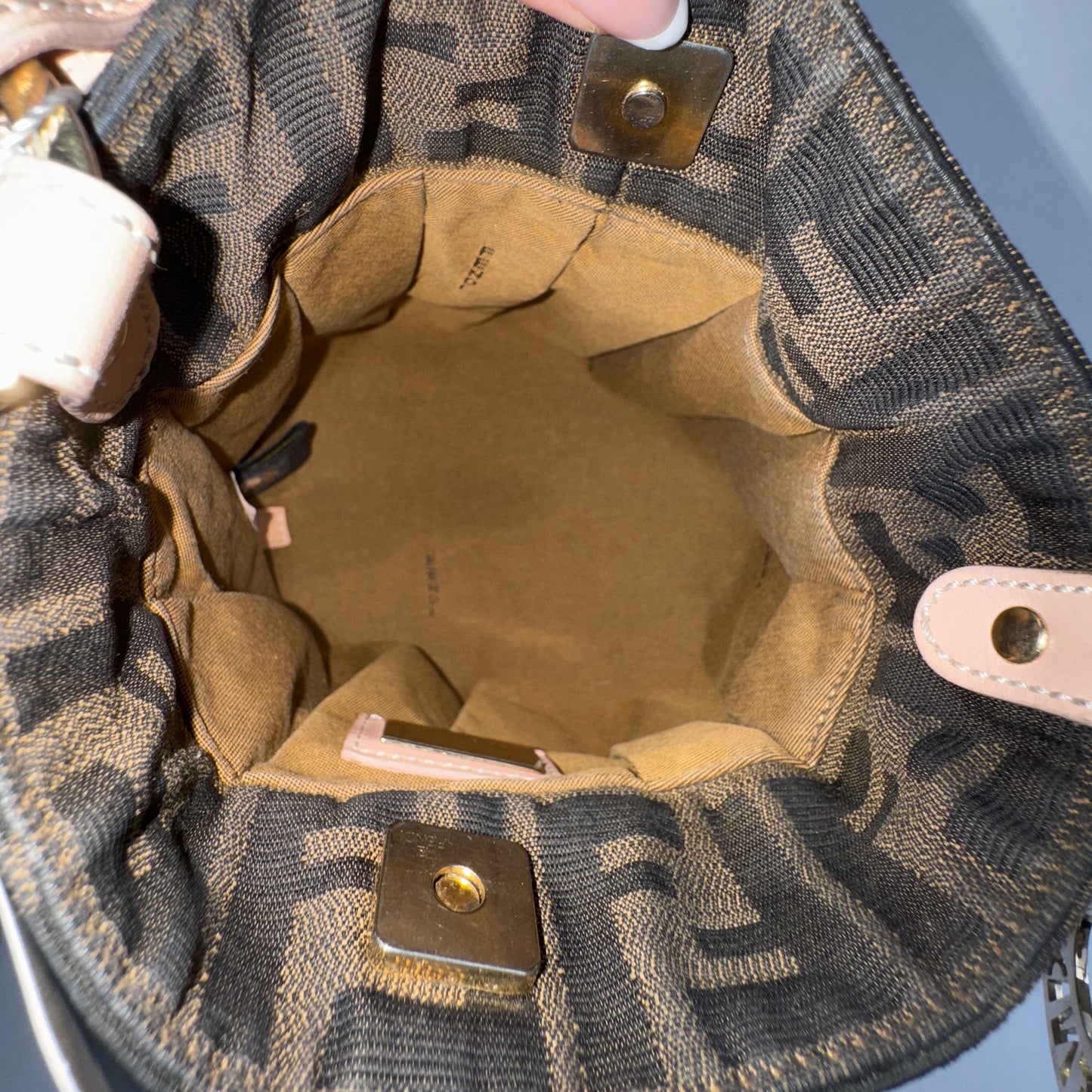 Fendi Zucca Monogram Mini Chef Top Handle Bag w/ Nude Leather