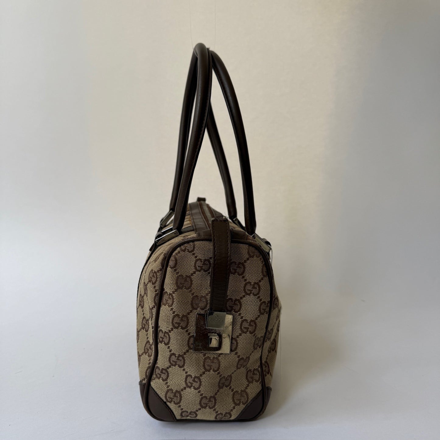 Gucci Brown Canvas Monogram Boston Bag