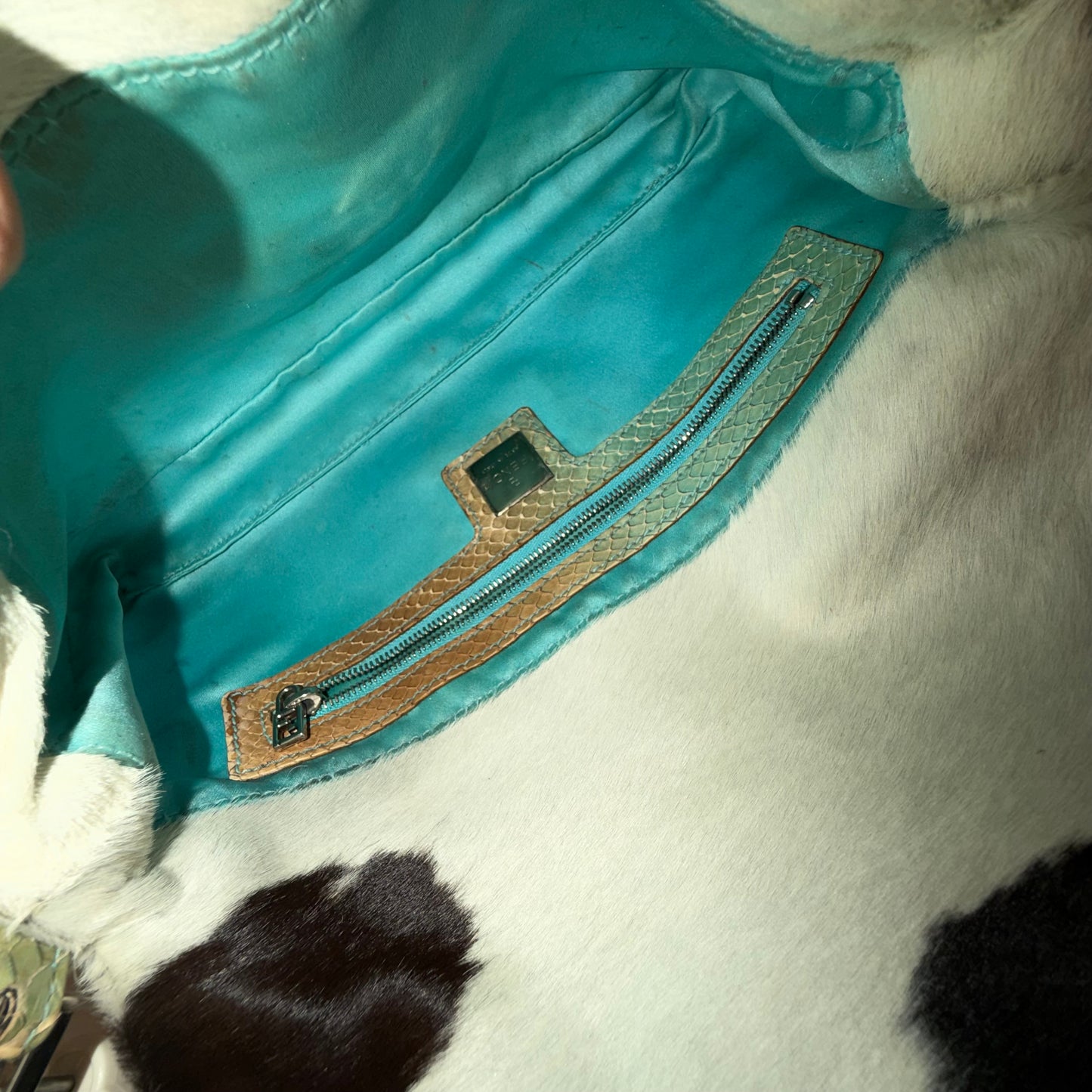 Fendi Multicolored Pony Hair & Python Baguette Shoulder Bag