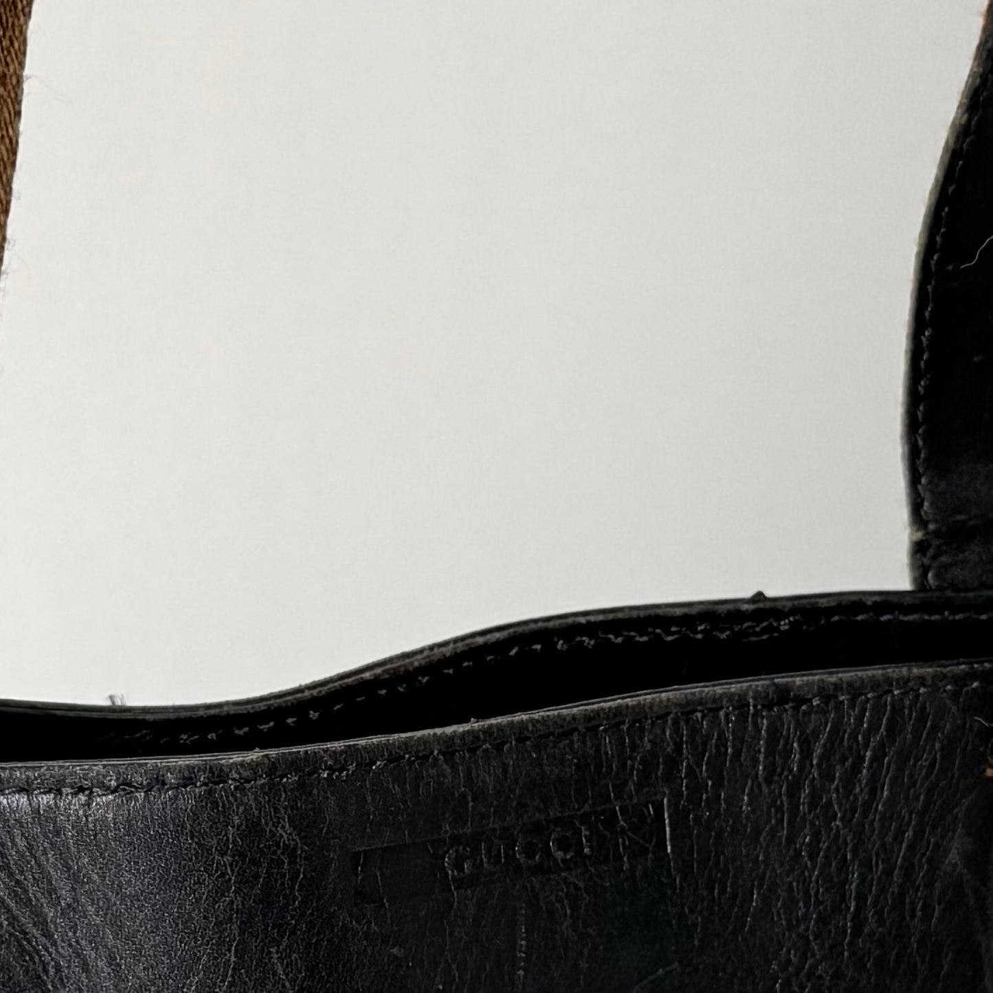 Gucci Black Leather Shoulder Bag w/ Canvas Handle