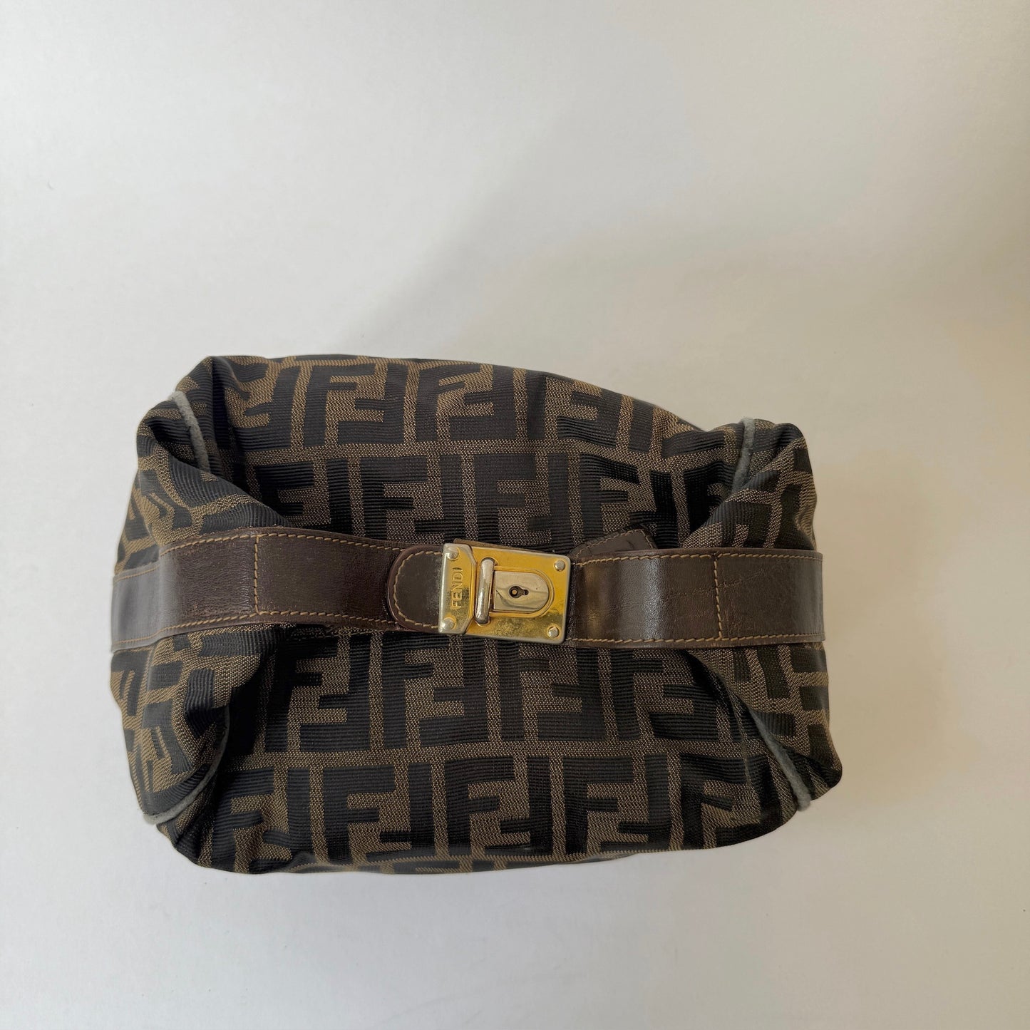 Fendi Brown Zucca Canvas Clip Top Vanity Bag