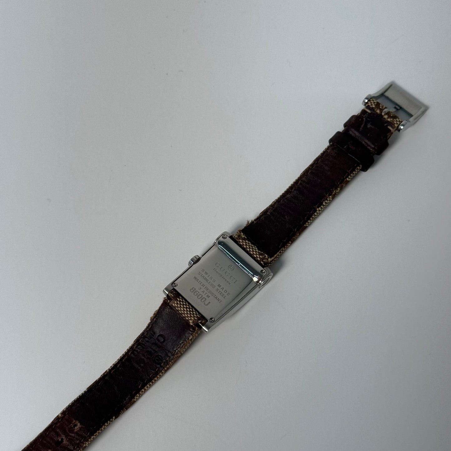 Gucci Brown Monogram Square Canvas Leather Watch