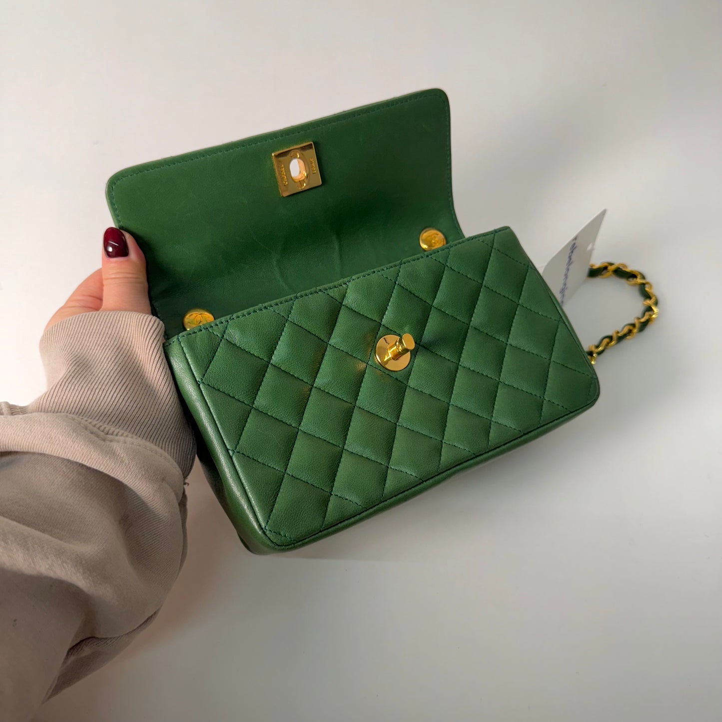 Chanel Green Lambskin Quilted Bubble Flap
