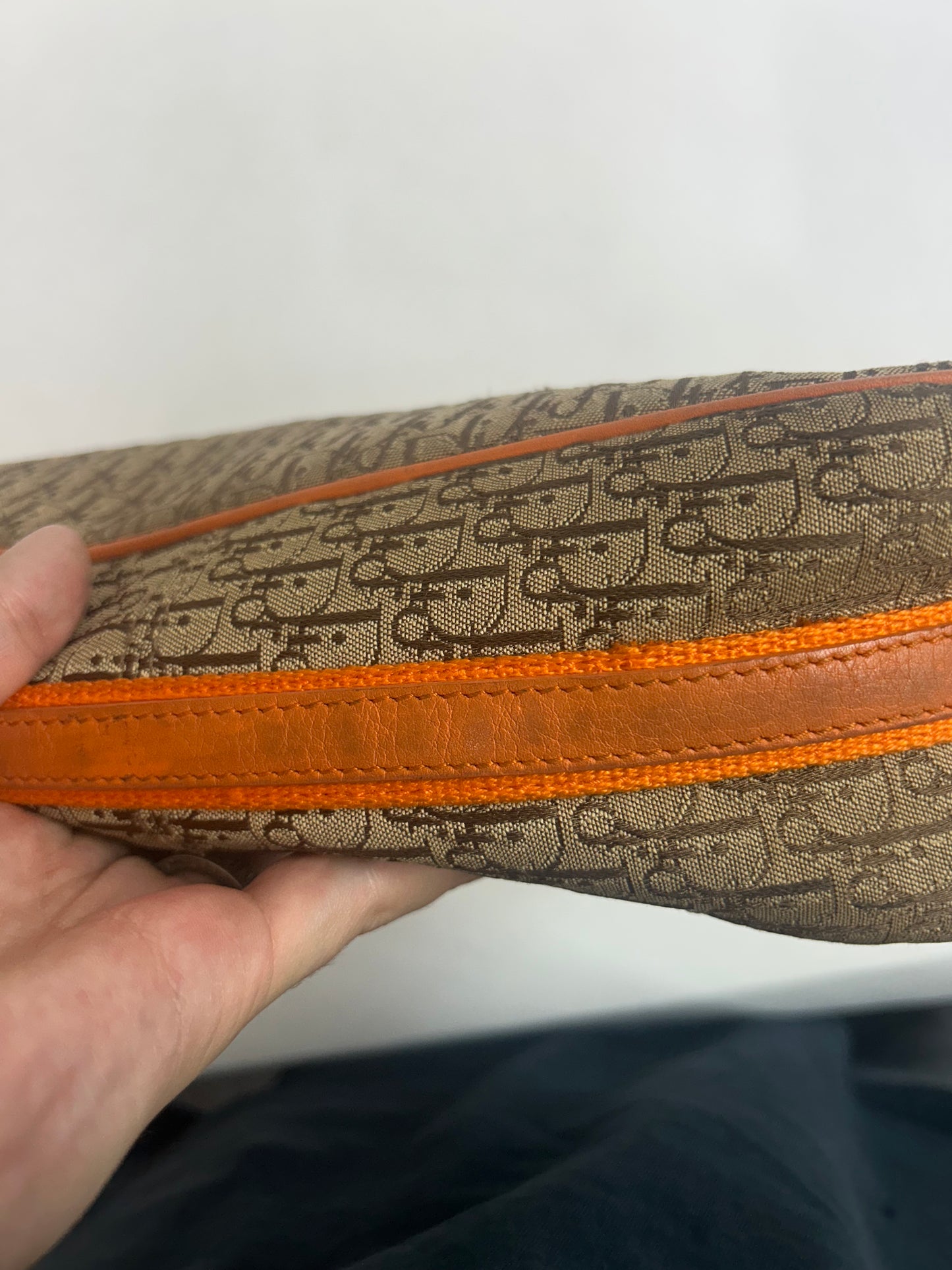 Christian Dior Brown Orange Trotter Street Chic Monogram Handbag