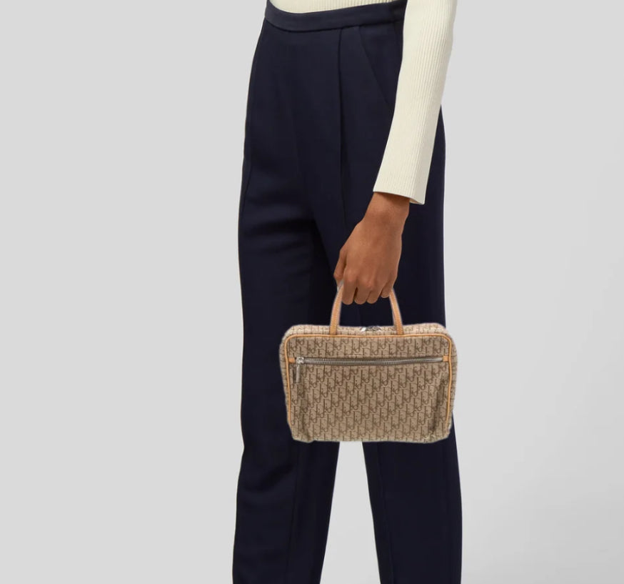 Christian Dior Brown Oblique Vanity Style Top Handle Bag