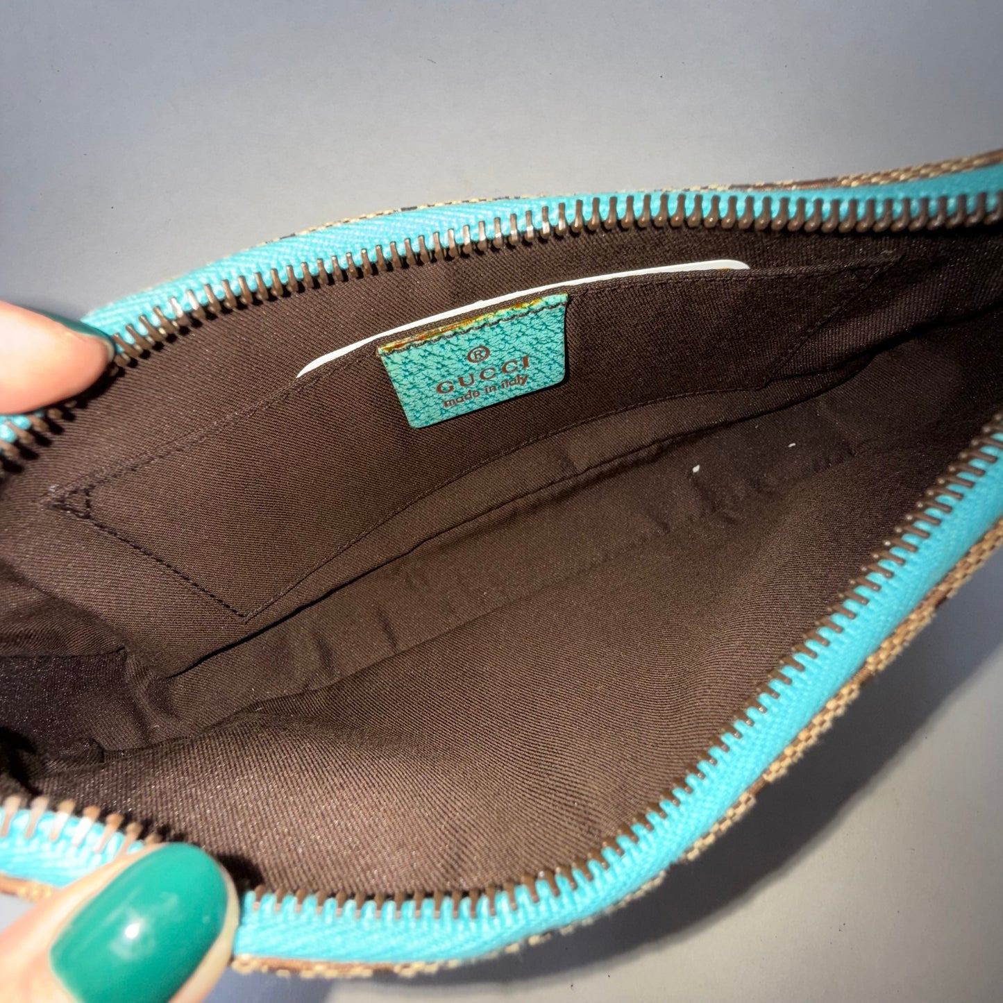 Gucci Teal Monogram Pochette Chain Strap Shoulder Bag