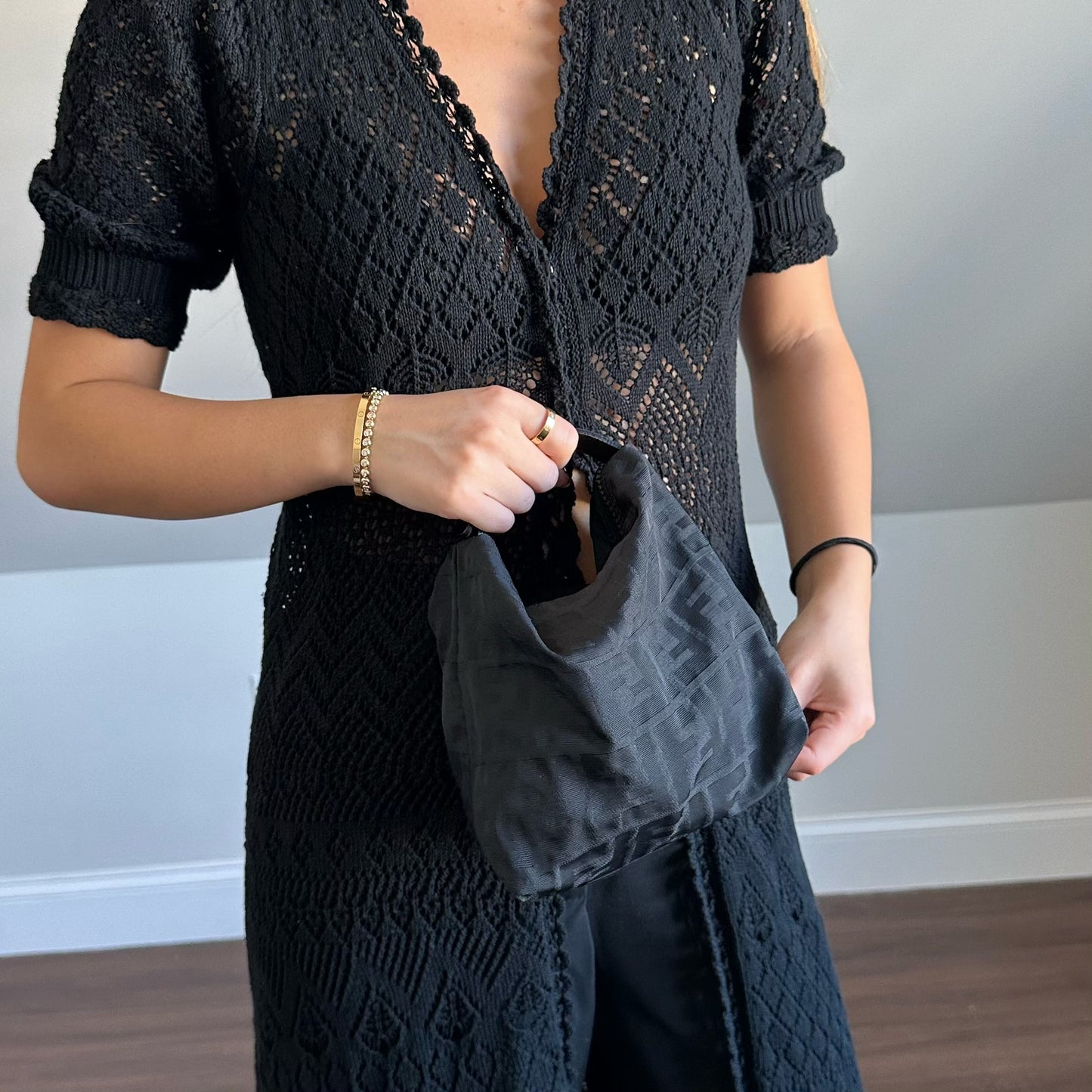 Fendi Black Nylon Zucca Mini Top Handle Bag