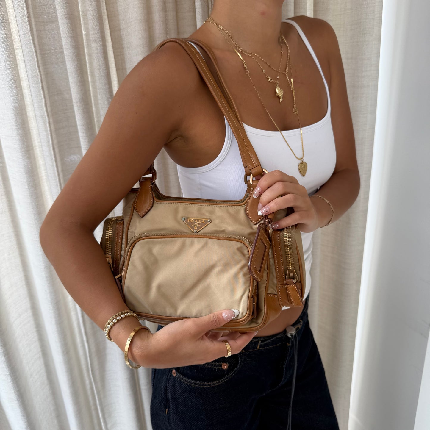 Prada Beige Multipocket Shoulder Tote Bag