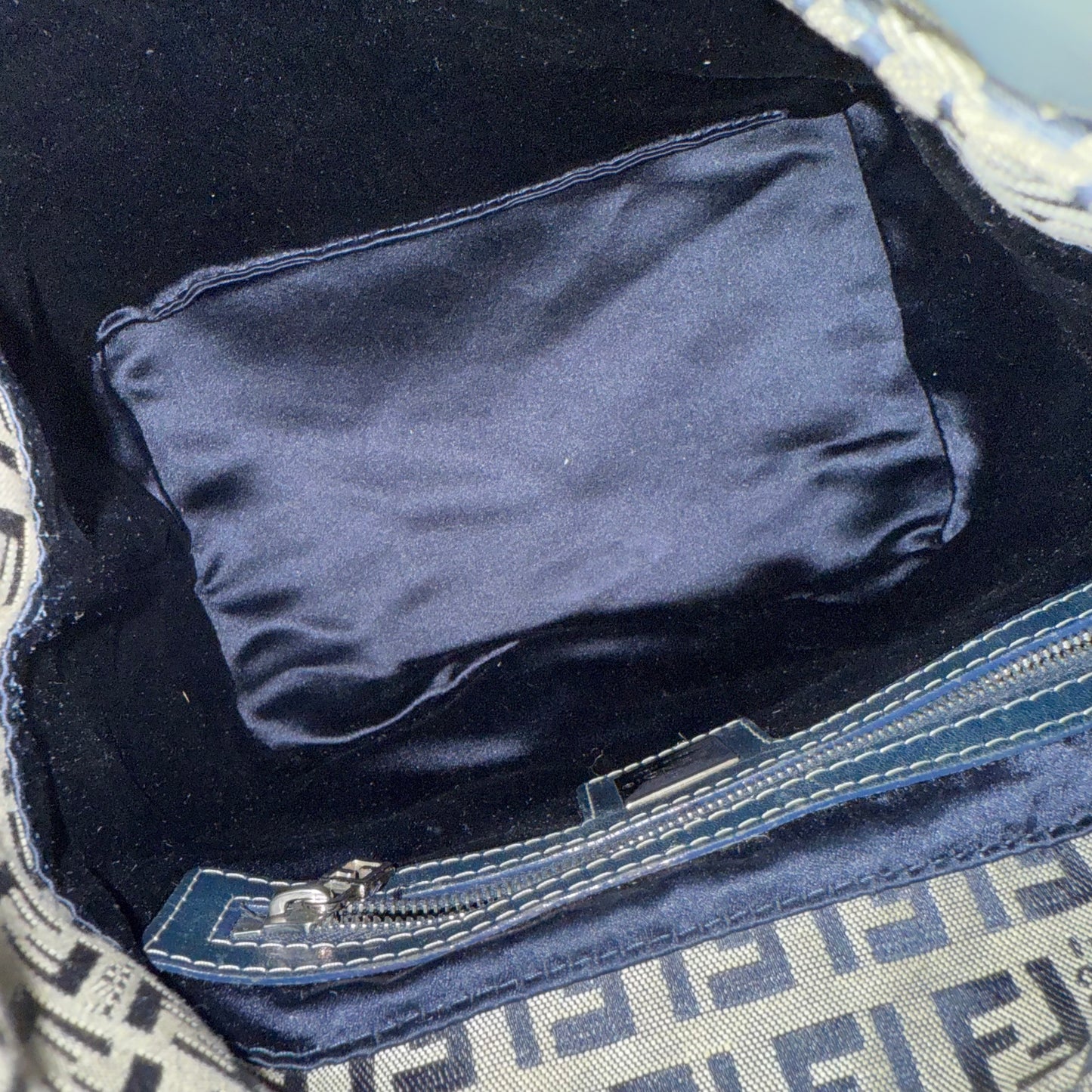 Fendi Navy Canvas Zucchino Bucket Baguette Bag