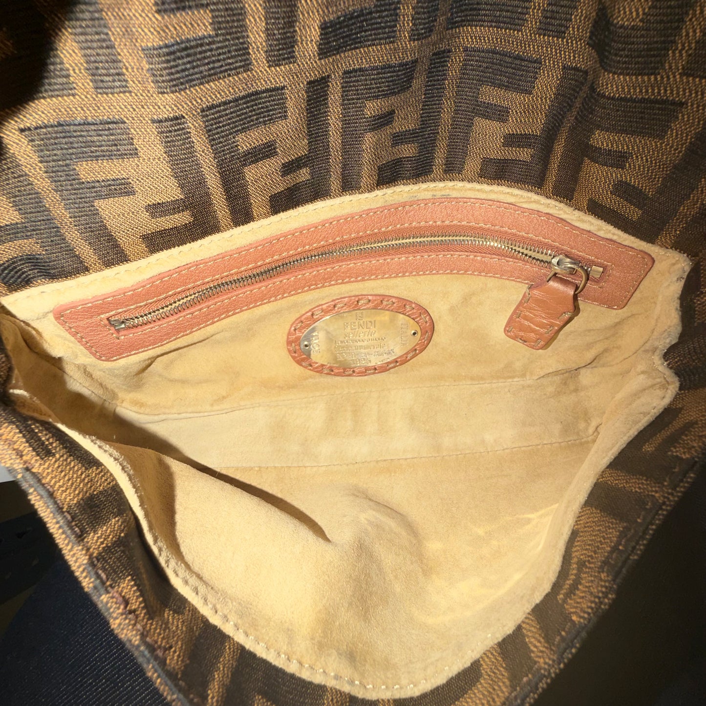 RARE Fendi Brown Zucca Canvas Beaded Baguette