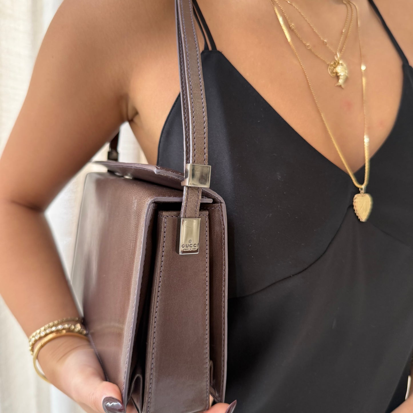 Gucci Brown Leather Pochette Bag