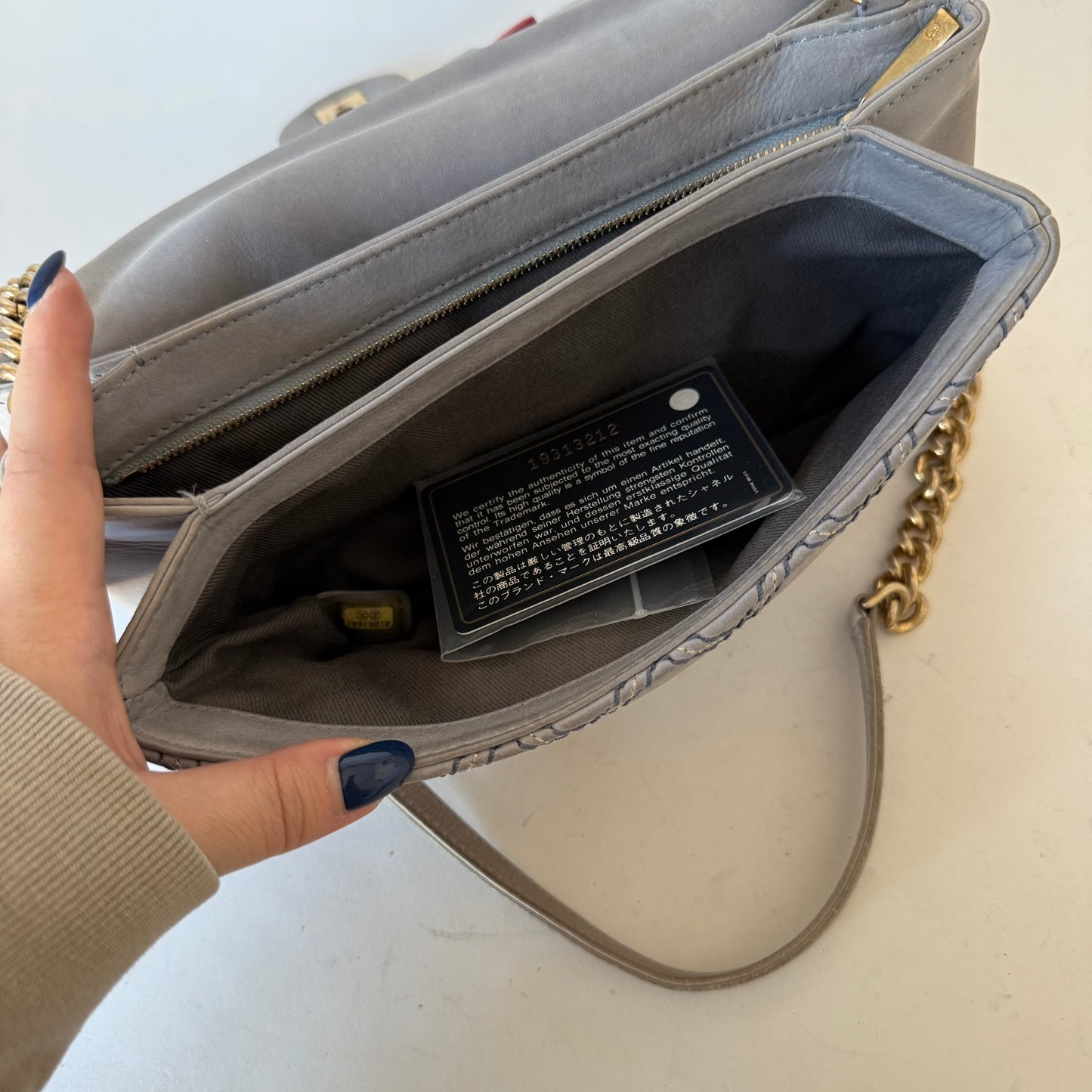 Chanel Pre-Spring 2014 Baby Blue Metallic Stitch Flap Bag