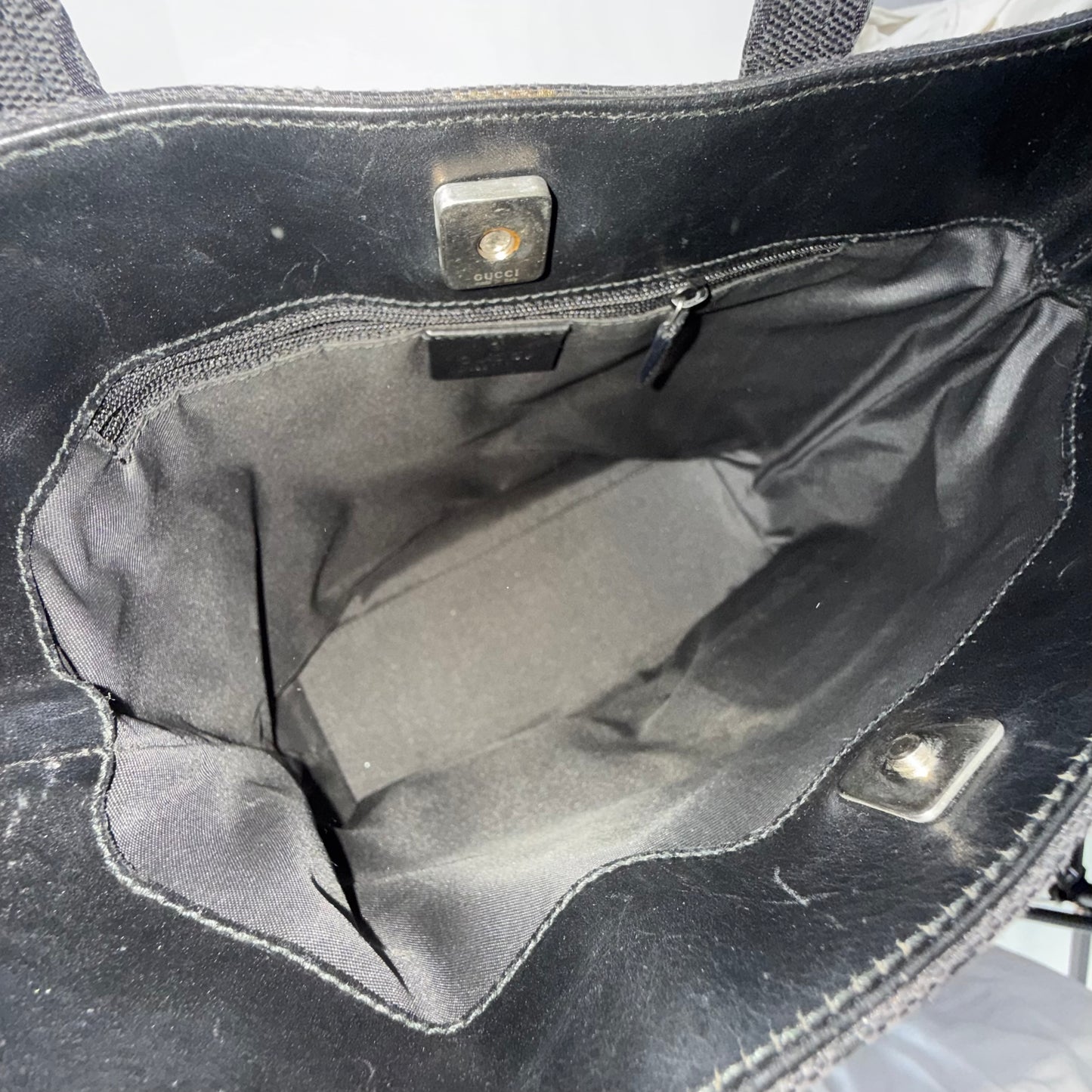 Gucci Black Monogram Double Front Pocket Tote Bag