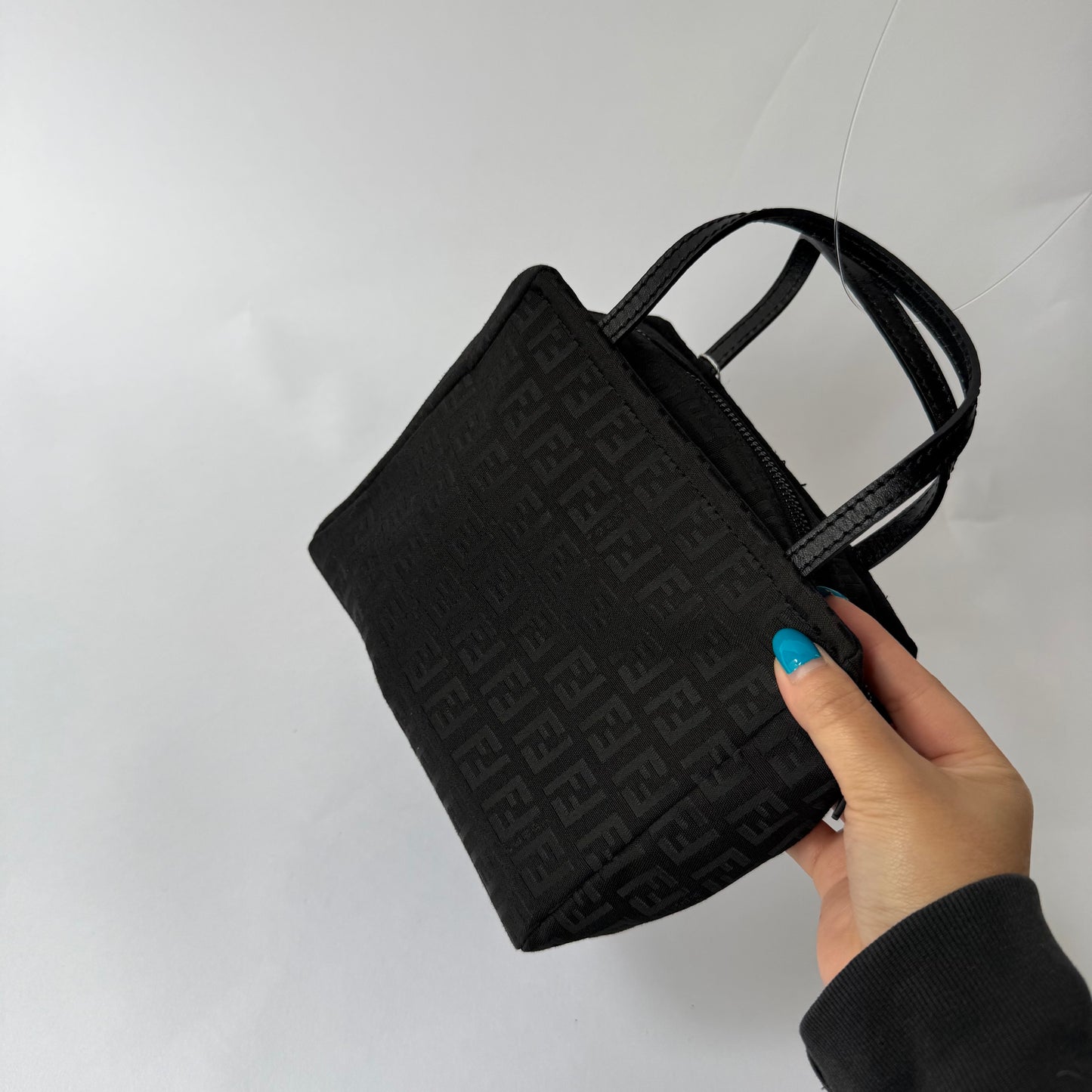 Fendi Black Zucchino Monogram Mini Nylon Top Handle Tote