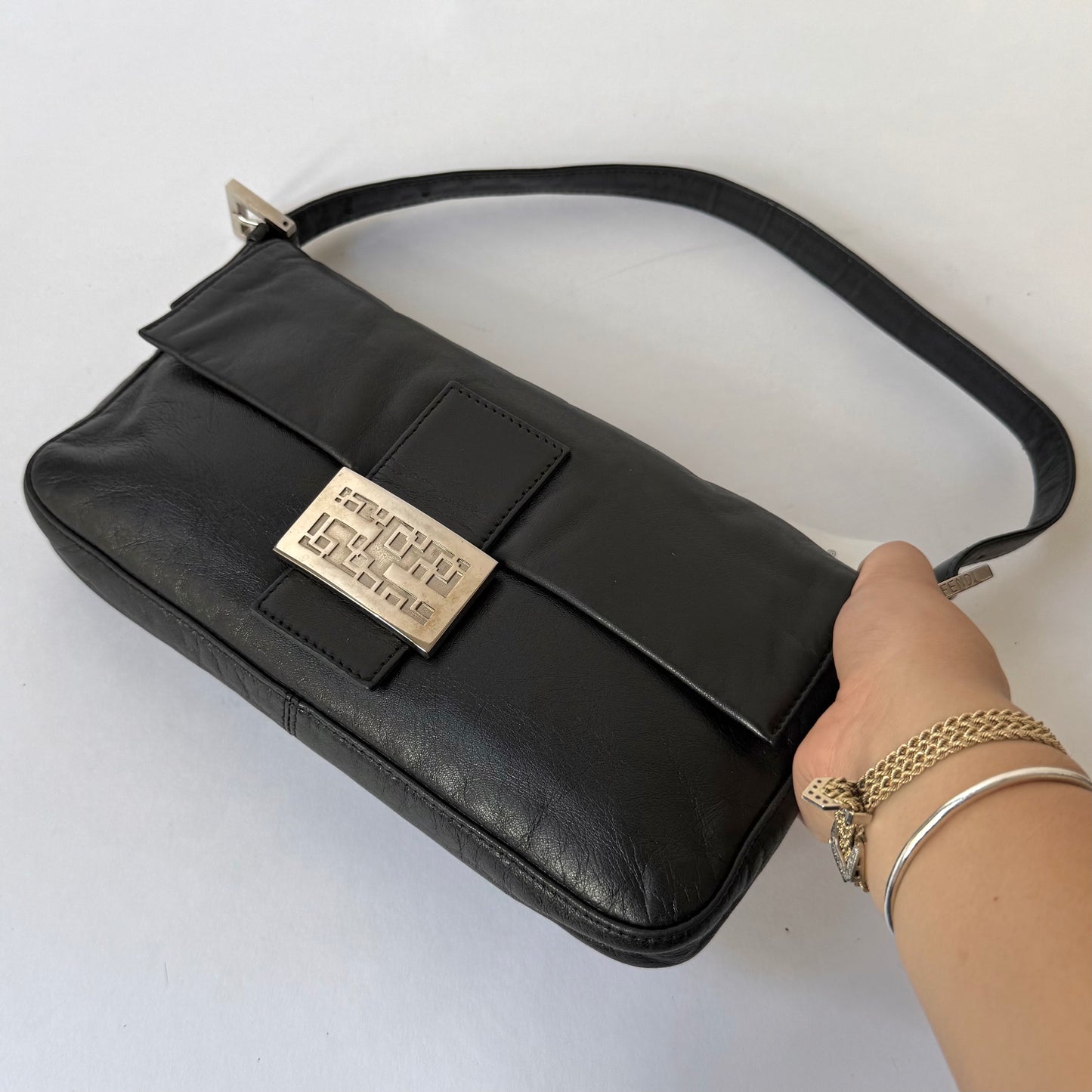 Fendi Black Leather Baguette Shoulder Bag
