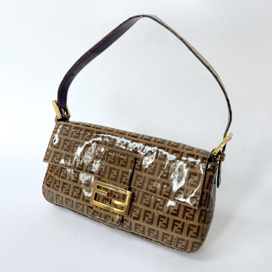 Fendi Brown Zucchino Patent Leather Baguette