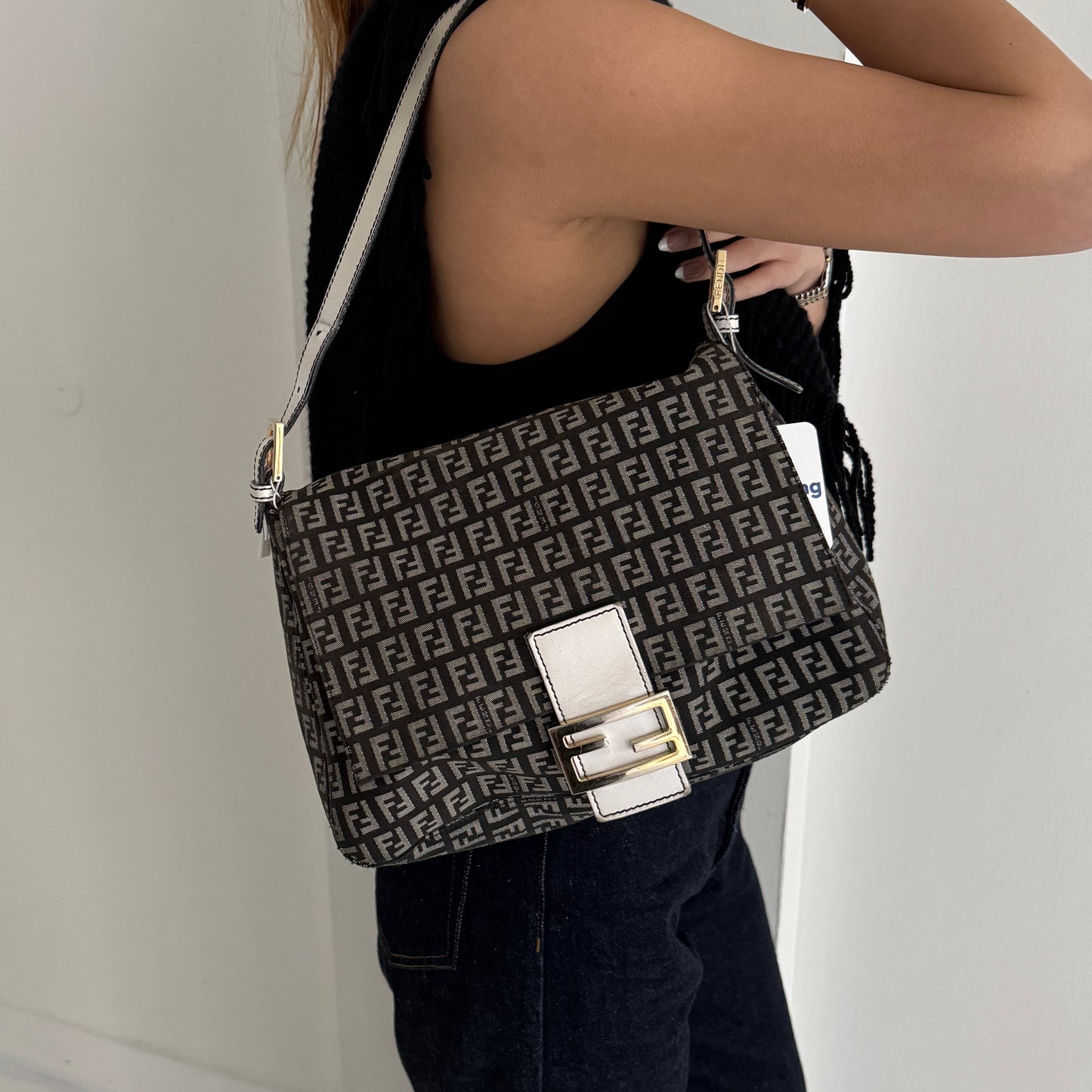 Fendi Zucchino Monogram White Leather Mama Baguette
