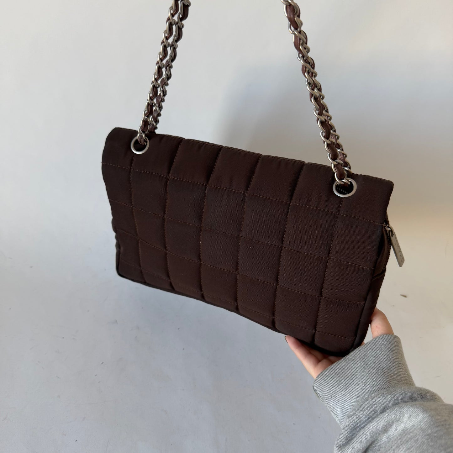 Chanel Brown Nylon Chocolate Bar Puffy Flap Bag