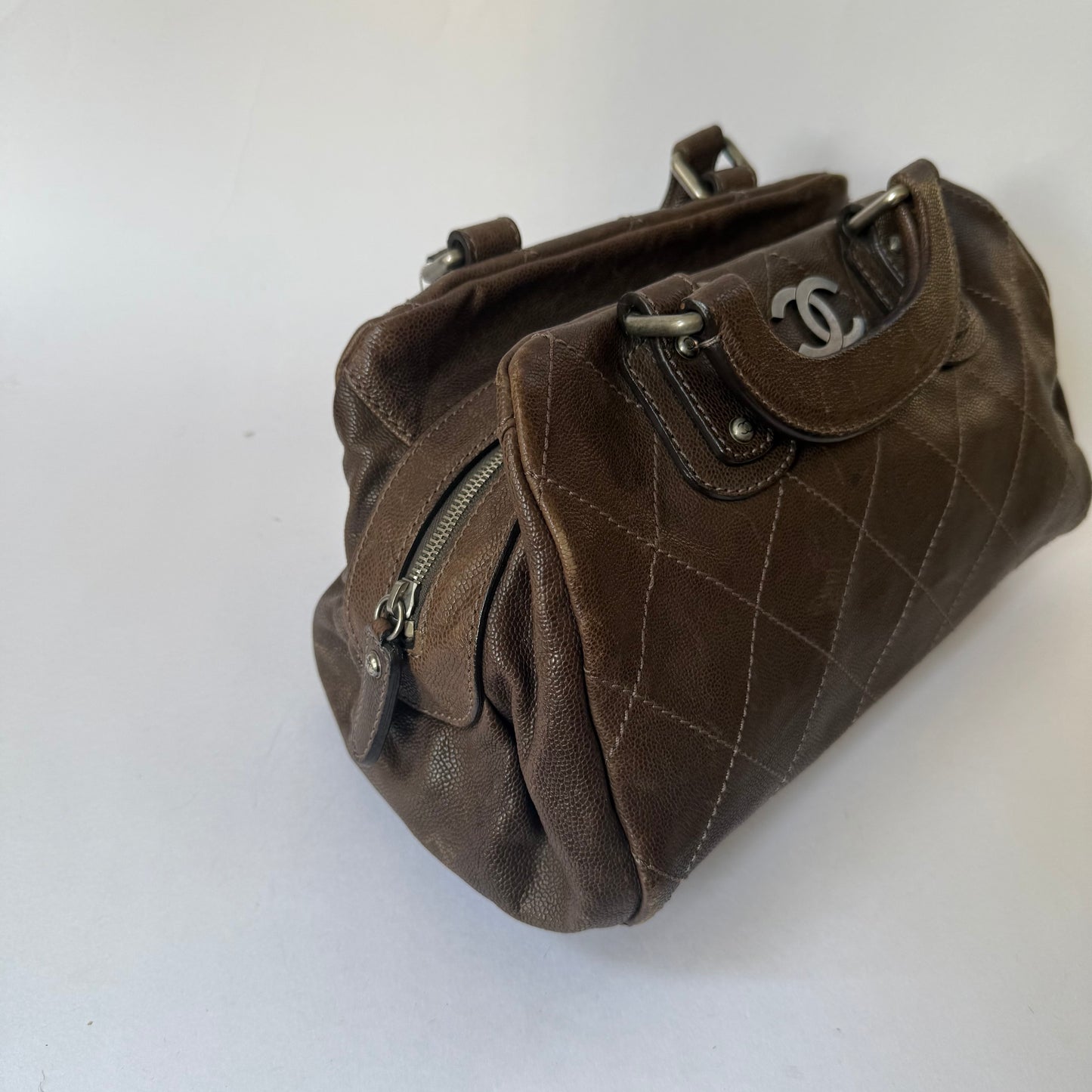 Chanel Brown Caviar Top Handle Bowler Bag