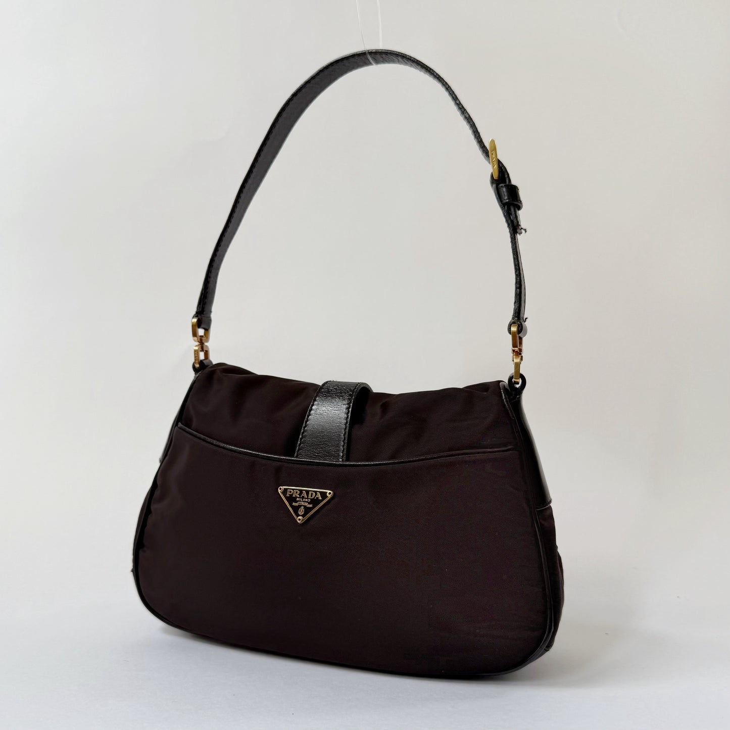 Prada Brown Nylon Reversible Turn Lock Shoulder Bag