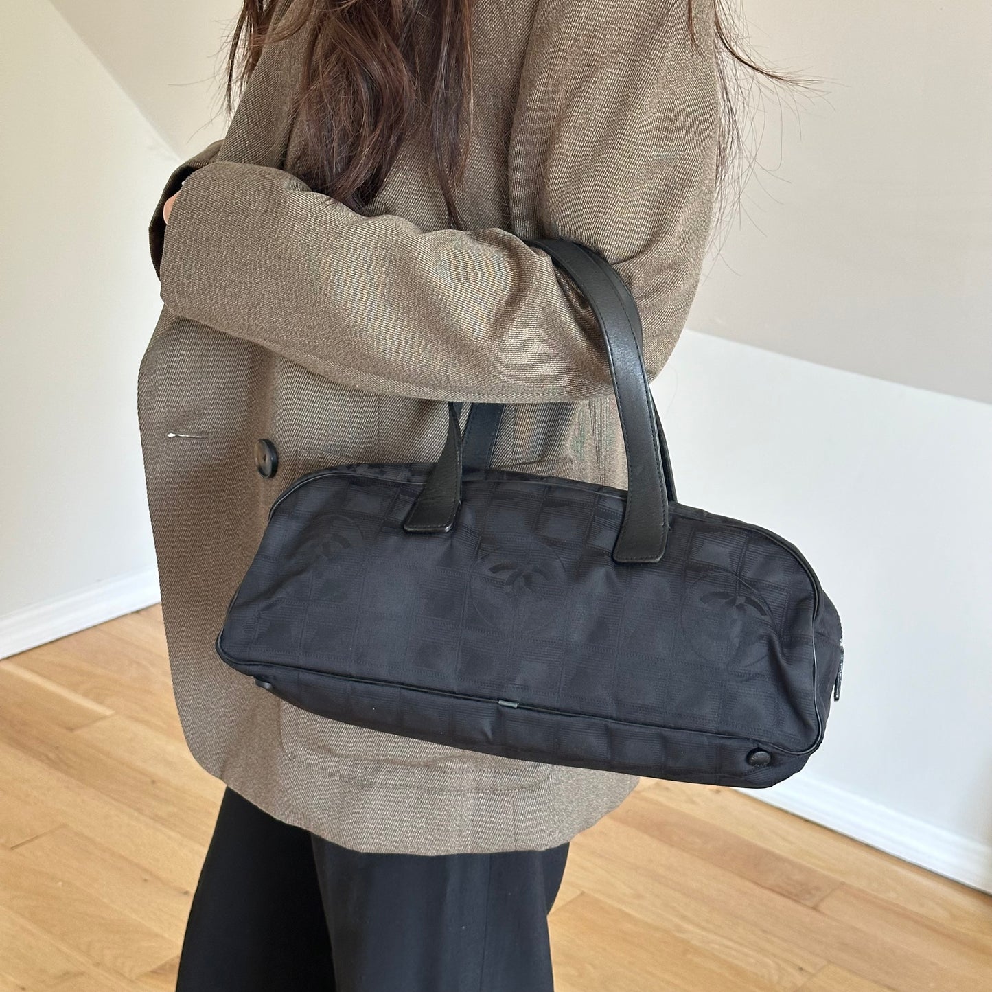 Chanel Black Nylon Travel East West Line Tote