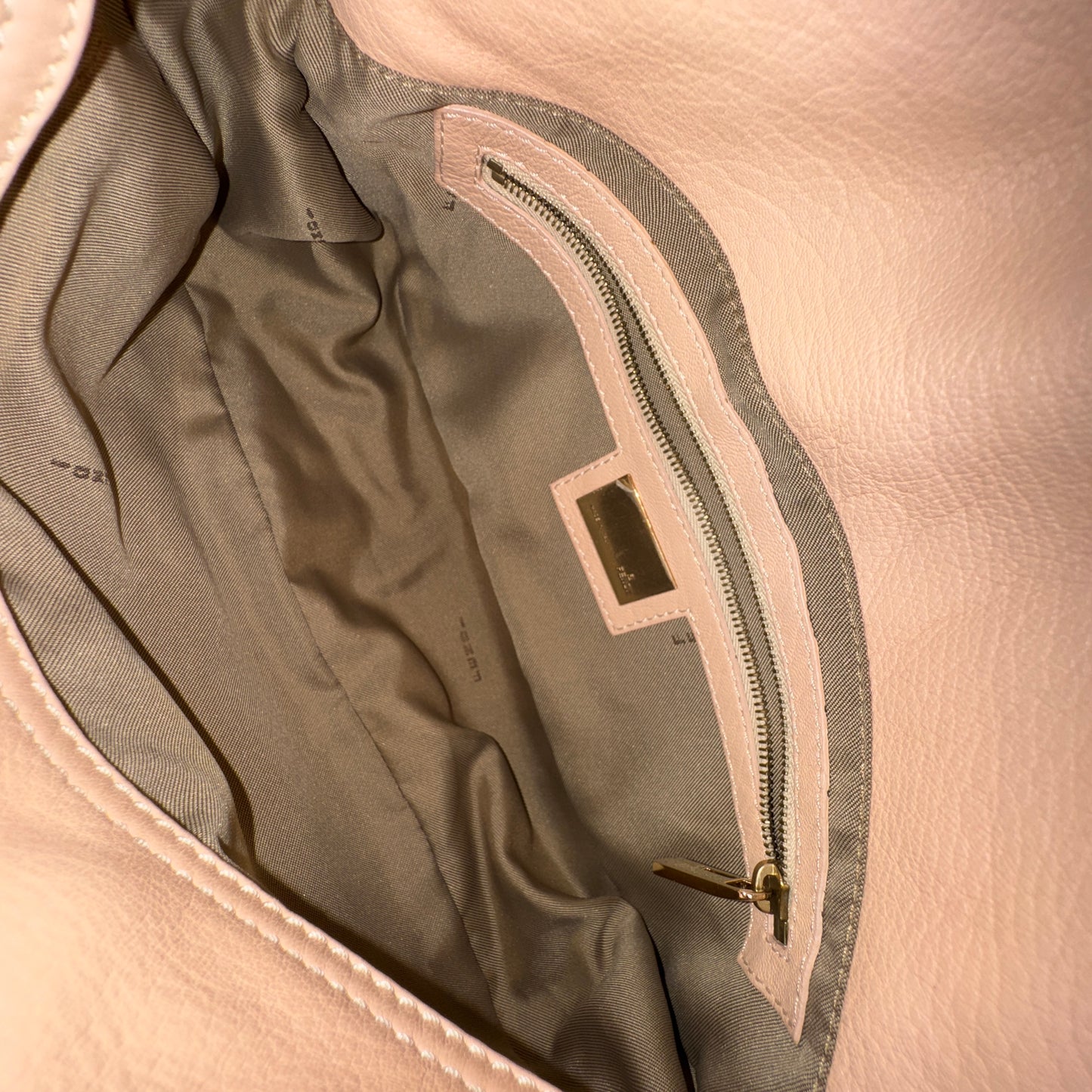 Fendi Nude Lambskin Round Flap Baguette