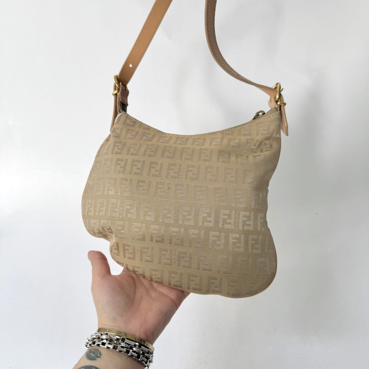 Fendi Beige Zucchino Nylon Oyster Bag